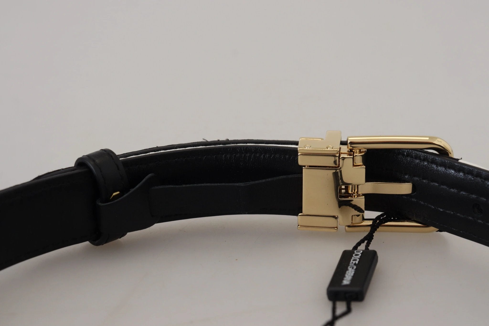 Dolce & Gabbana White Black Patchwork Gold Metal Buckle Belt by Dolce & Gabbana