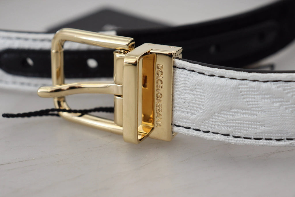 Dolce & Gabbana White Black Patchwork Gold Metal Buckle Belt by Dolce & Gabbana