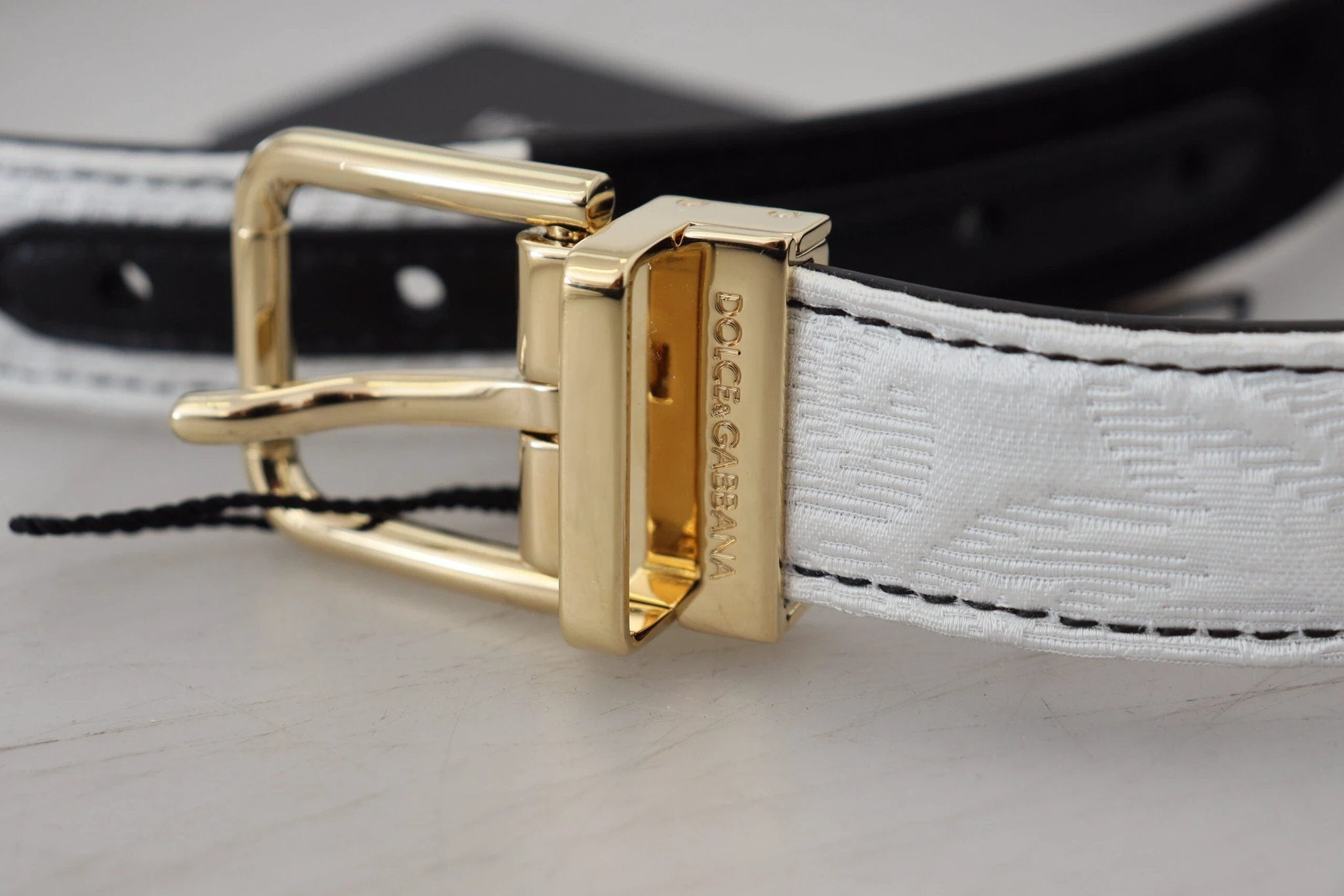 Dolce & Gabbana White Black Patchwork Gold Metal Buckle Belt by Dolce & Gabbana