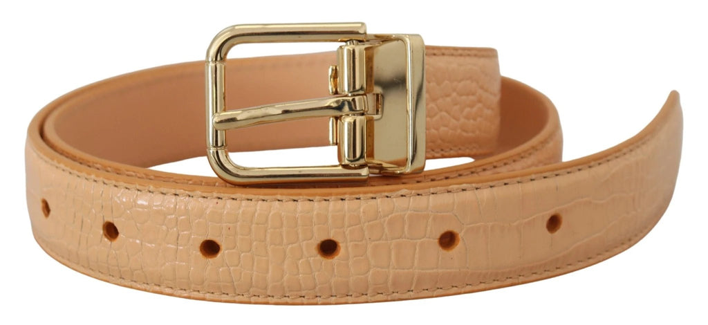 Dolce & Gabbana Beige Exotic Leather Gold Metal Buckle Belt by Dolce & Gabbana
