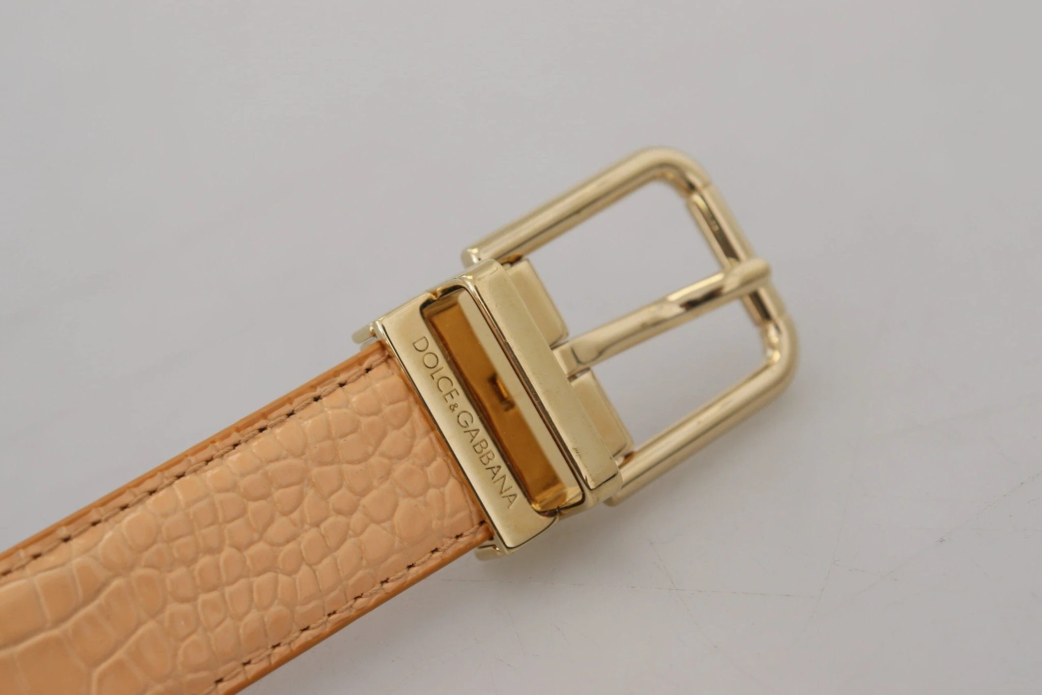 Dolce & Gabbana Beige Exotic Leather Gold Metal Buckle Belt by Dolce & Gabbana