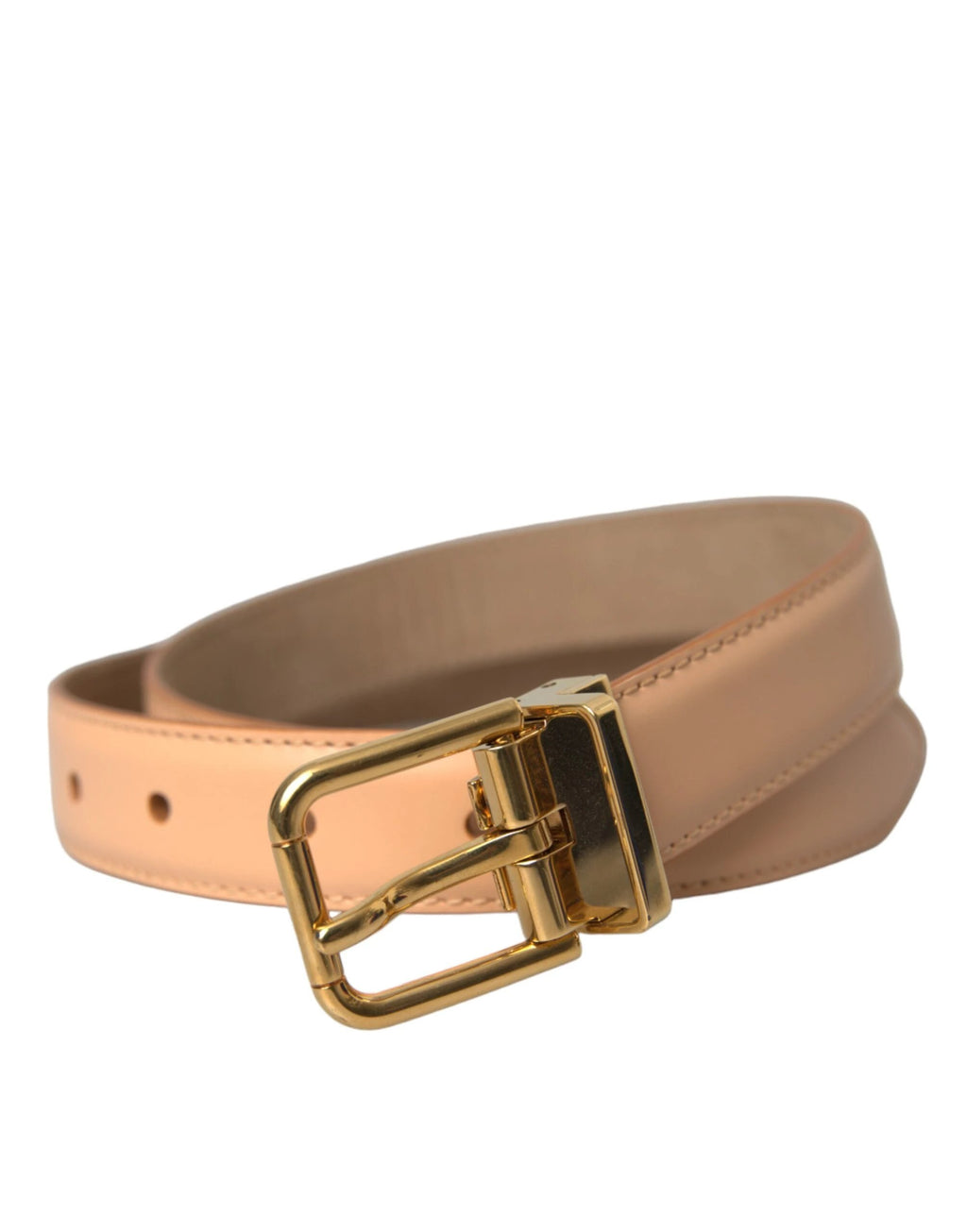 Dolce & Gabbana Beige Calfskin Leather Gold Metal Buckle Belt by Dolce & Gabbana
