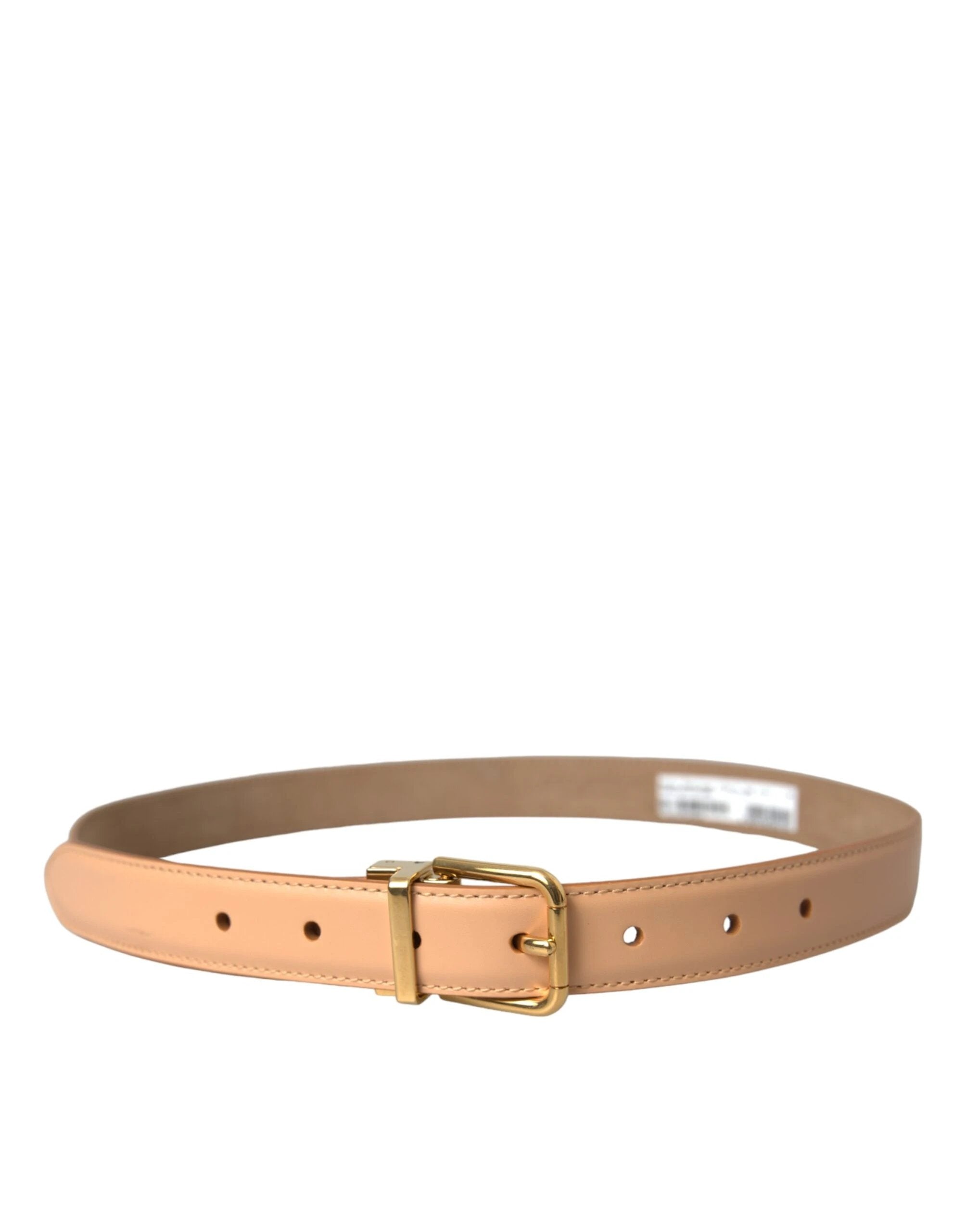 Dolce & Gabbana Beige Calfskin Leather Gold Metal Buckle Belt by Dolce & Gabbana