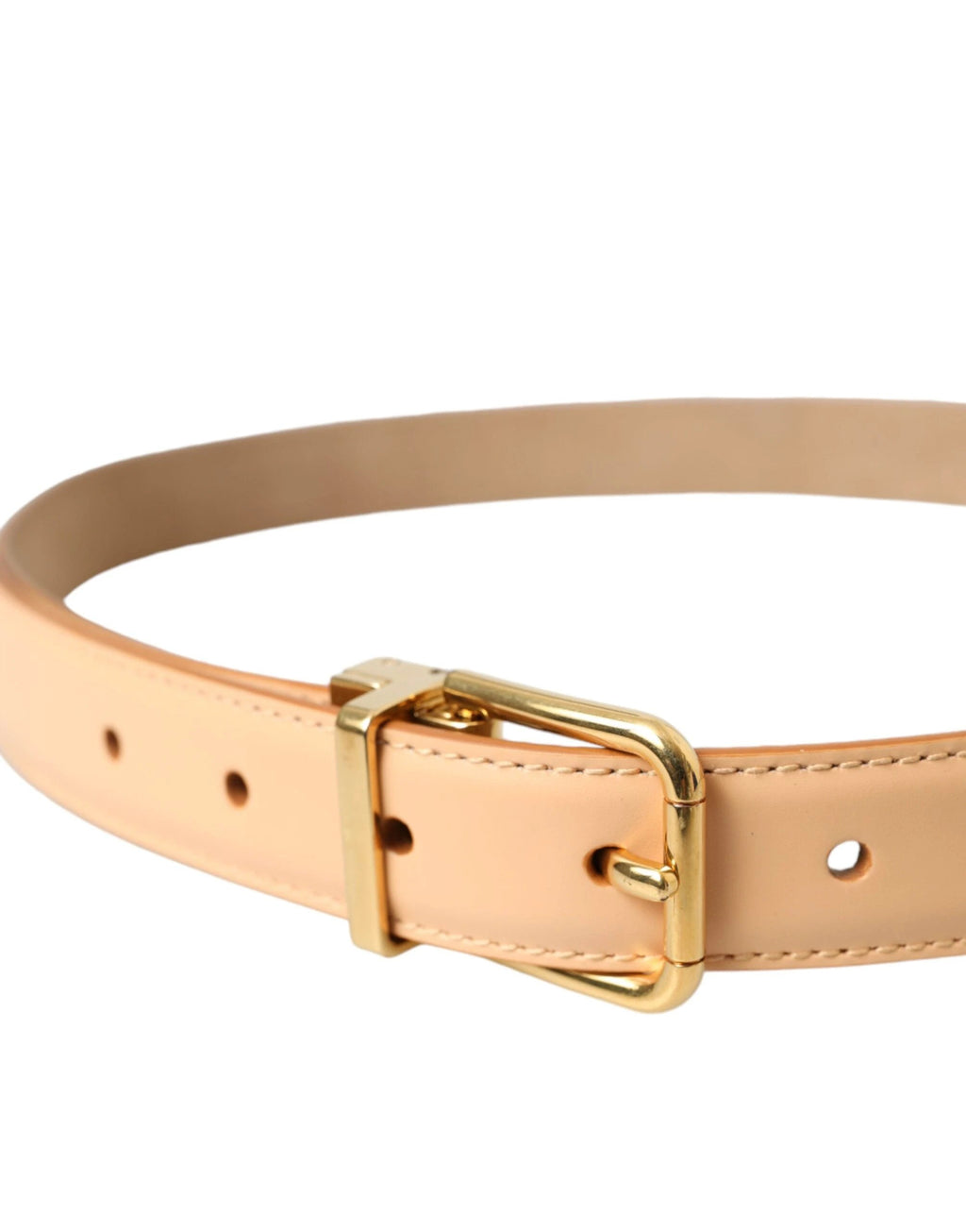 Dolce & Gabbana Beige Calfskin Leather Gold Metal Buckle Belt by Dolce & Gabbana