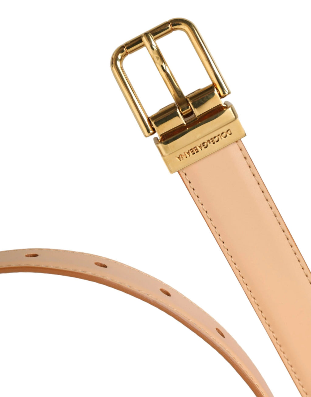 Dolce & Gabbana Beige Calfskin Leather Gold Metal Buckle Belt by Dolce & Gabbana