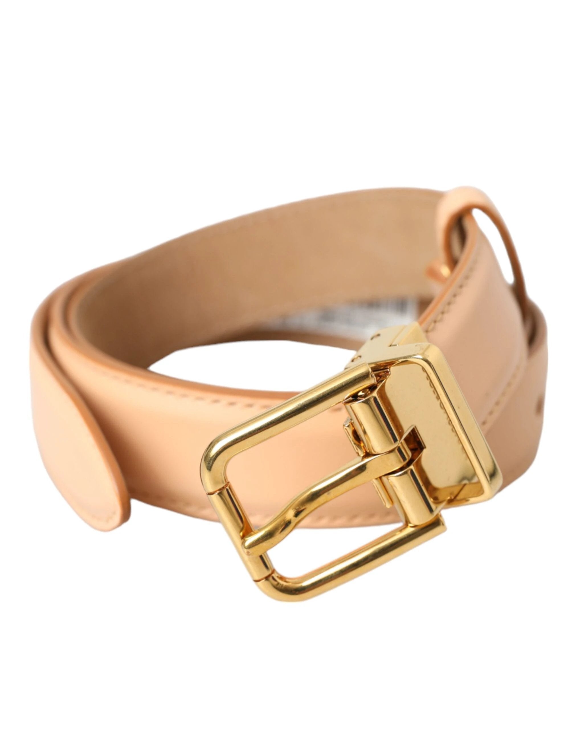 Dolce & Gabbana Beige Calfskin Leather Gold Metal Buckle Belt by Dolce & Gabbana