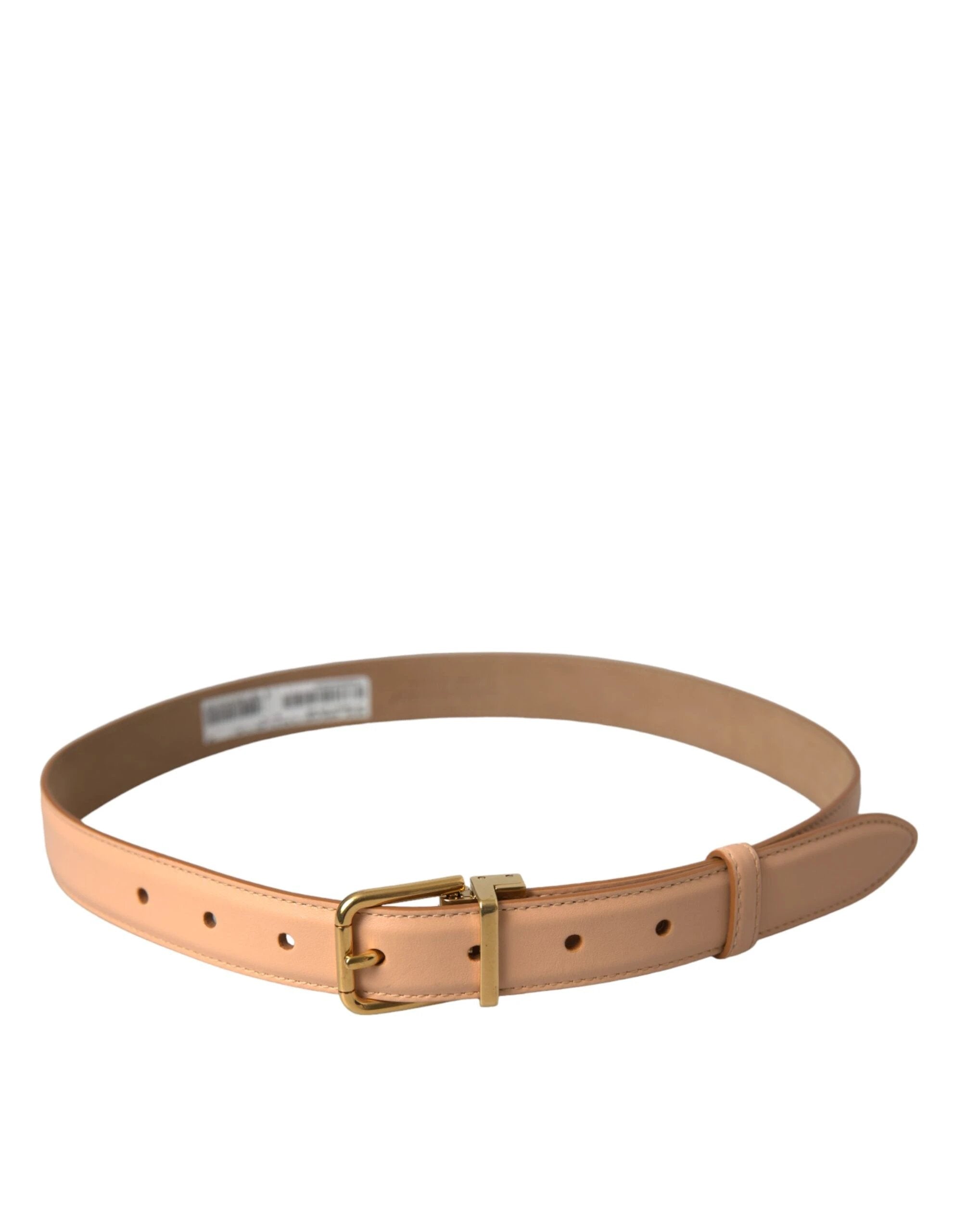 Dolce & Gabbana Beige Calfskin Leather Gold Metal Buckle Belt by Dolce & Gabbana