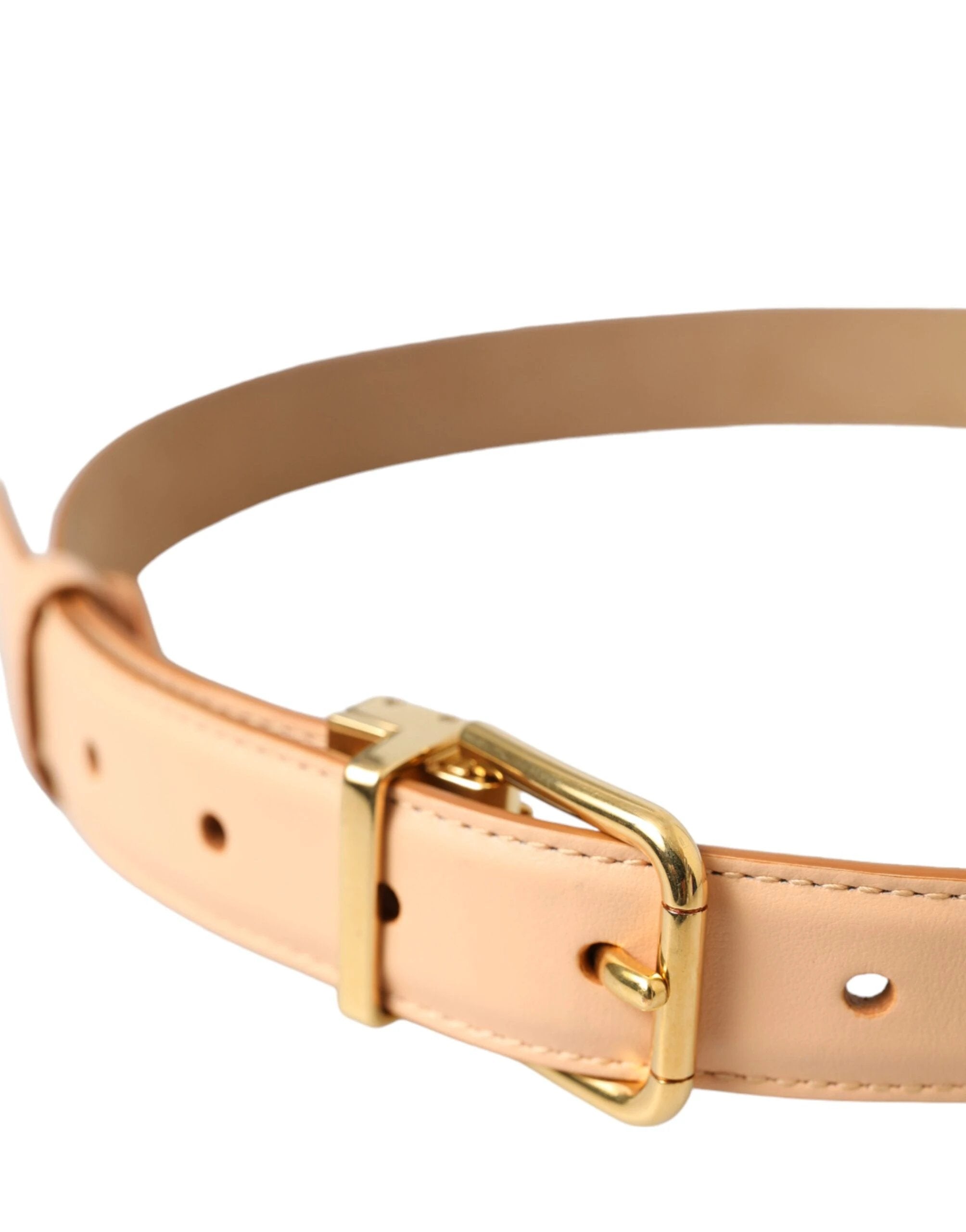 Dolce & Gabbana Beige Calfskin Leather Gold Metal Buckle Belt by Dolce & Gabbana