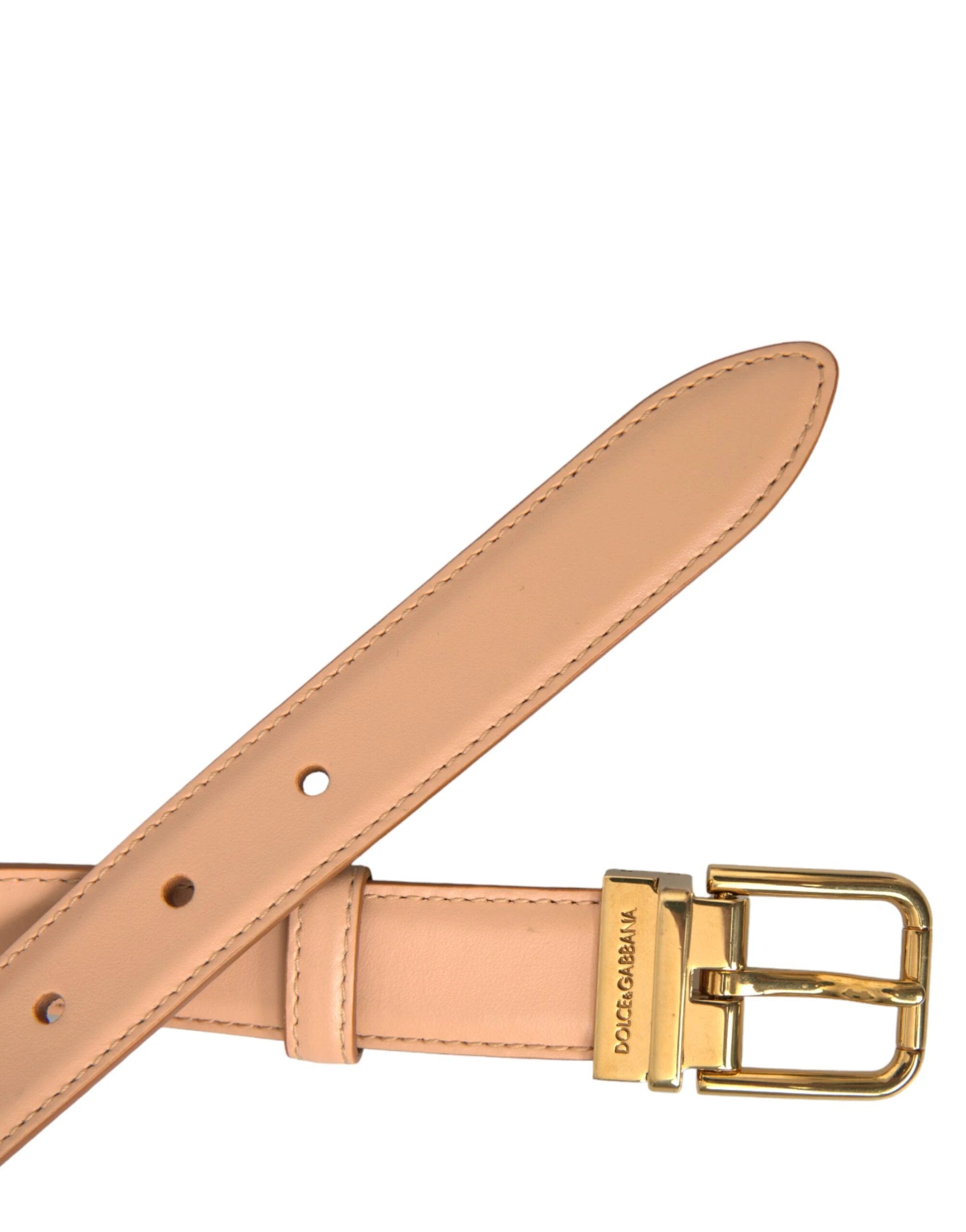 Dolce & Gabbana Beige Calfskin Leather Gold Metal Buckle Belt by Dolce & Gabbana