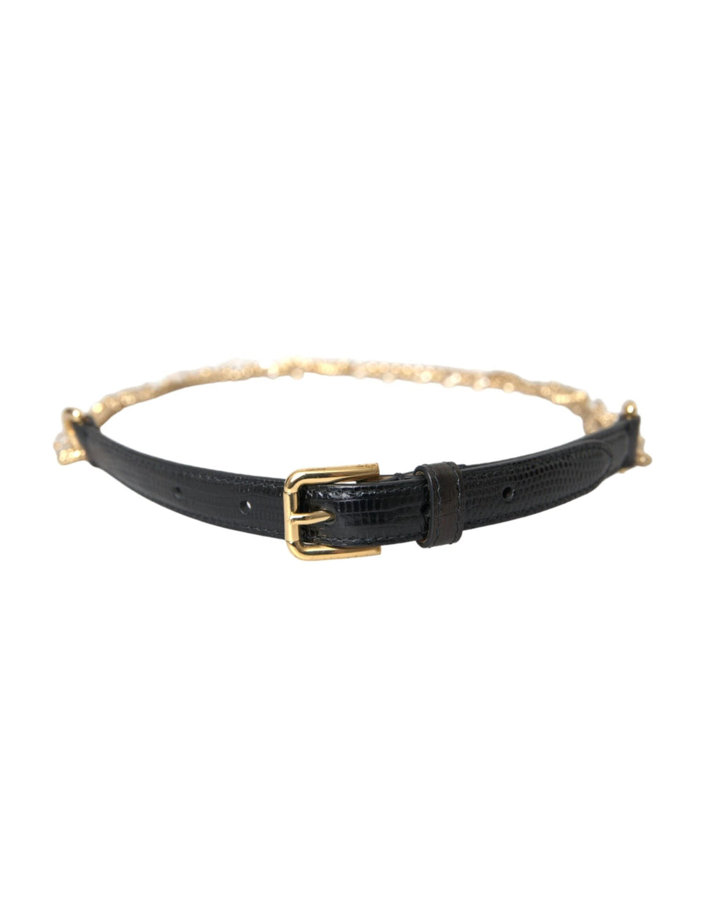 Dolce & Gabbana Black Leather Gold Chain Crystal Waist Women Belt by Dolce & Gabbana