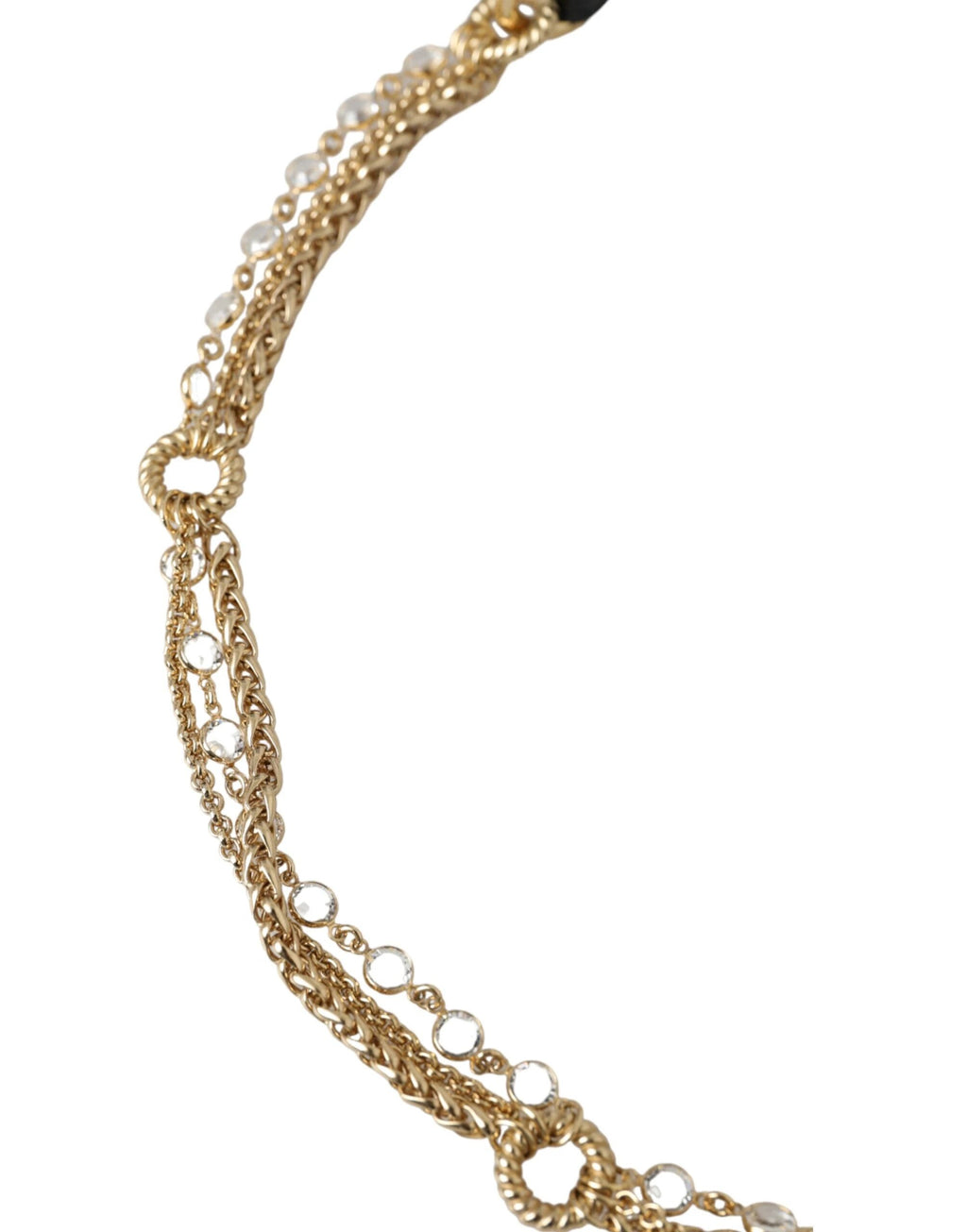 Dolce & Gabbana Black Leather Gold Chain Crystal Waist Women Belt by Dolce & Gabbana