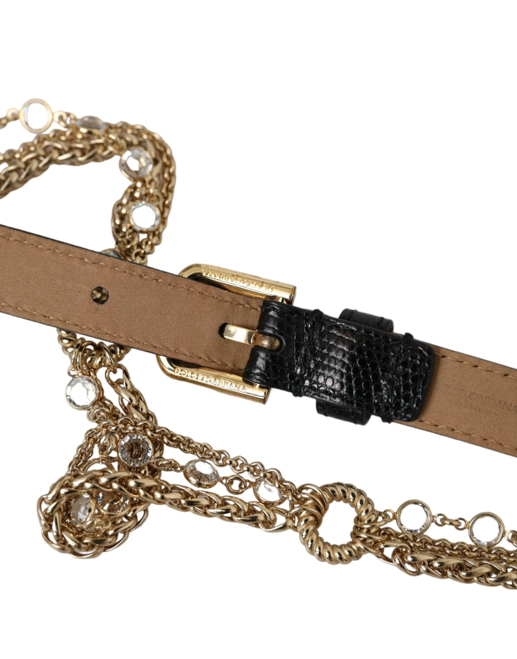 Dolce & Gabbana Black Leather Gold Chain Crystal Waist Women Belt by Dolce & Gabbana