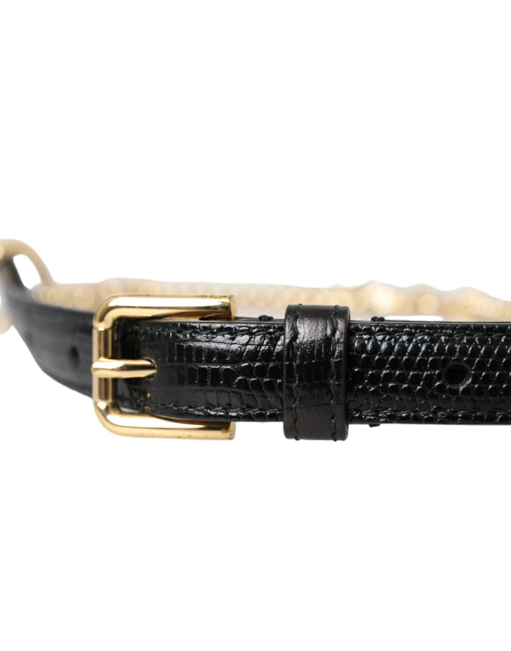 Dolce & Gabbana Black Leather Gold Chain Crystal Waist Women Belt by Dolce & Gabbana