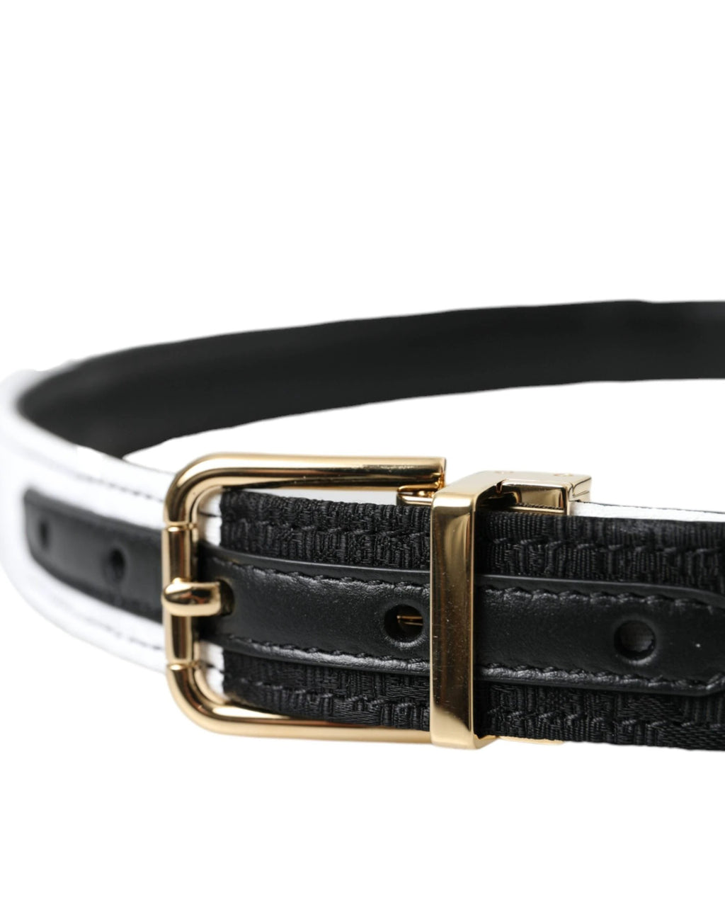 Dolce & Gabbana Black White Patchwork Gold Metal Buckle Belt by Dolce & Gabbana