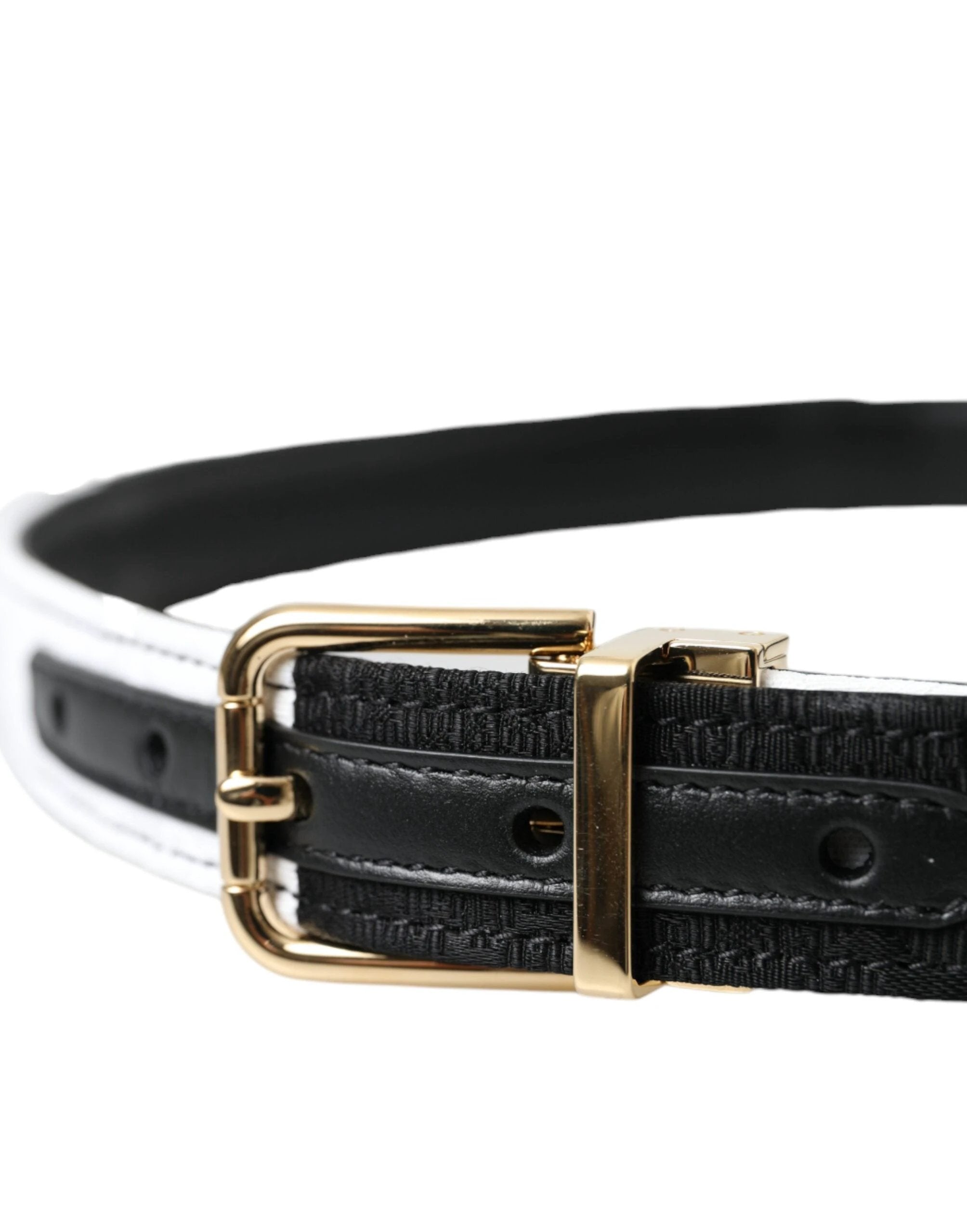 Dolce & Gabbana Black White Patchwork Gold Metal Buckle Belt by Dolce & Gabbana