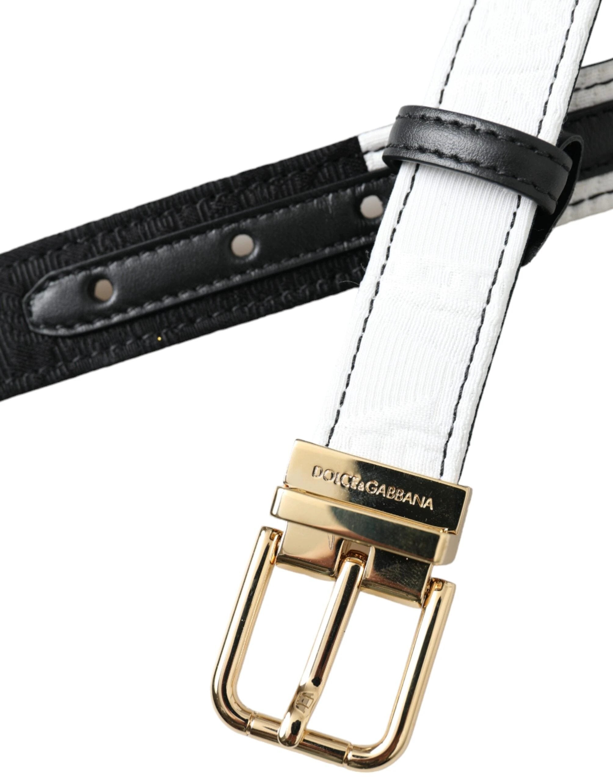 Dolce & Gabbana Black White Patchwork Gold Metal Buckle Belt by Dolce & Gabbana