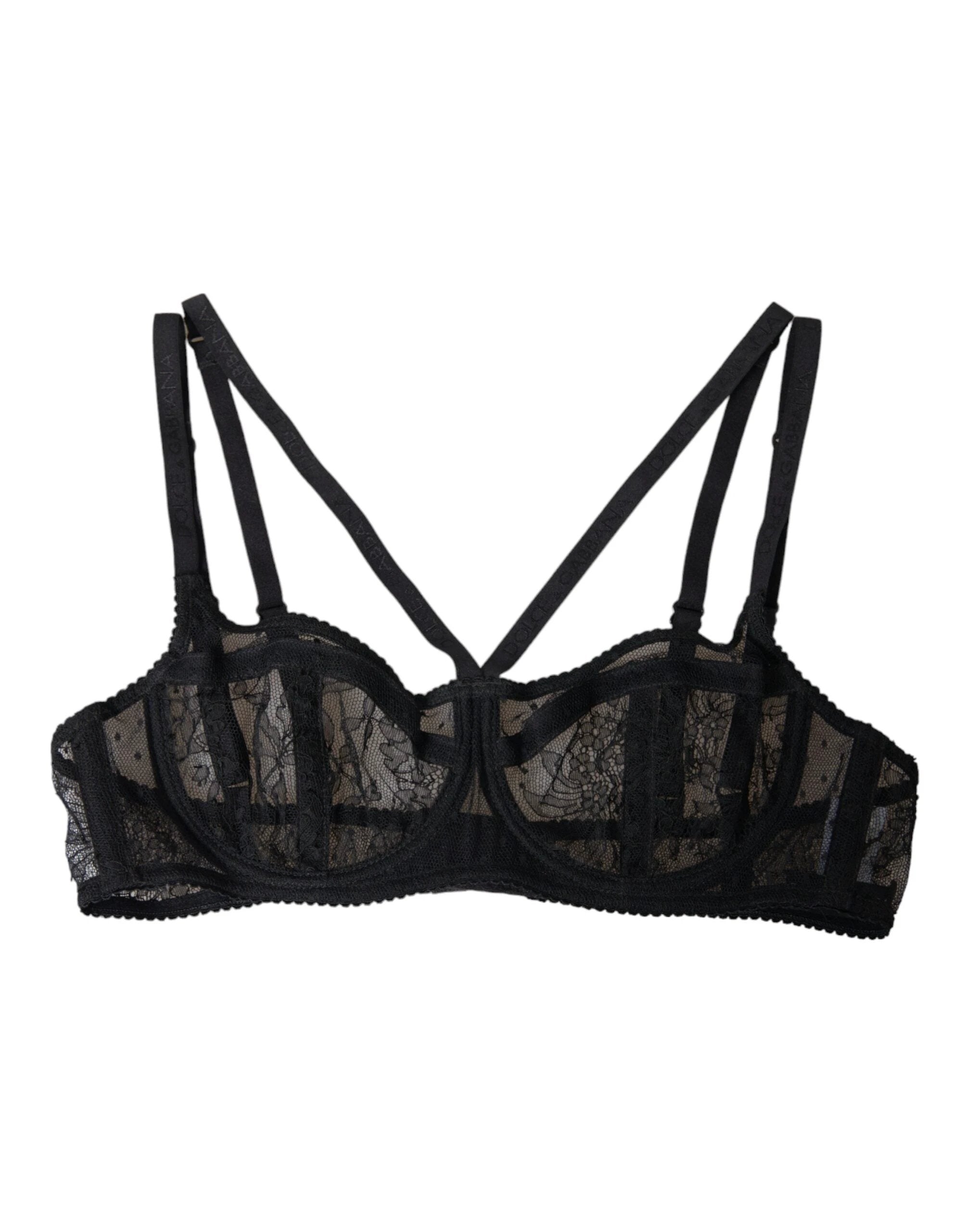 Dolce & Gabbana Black Floral Lace Nylon Balconcino Bra Underwear by Dolce & Gabbana