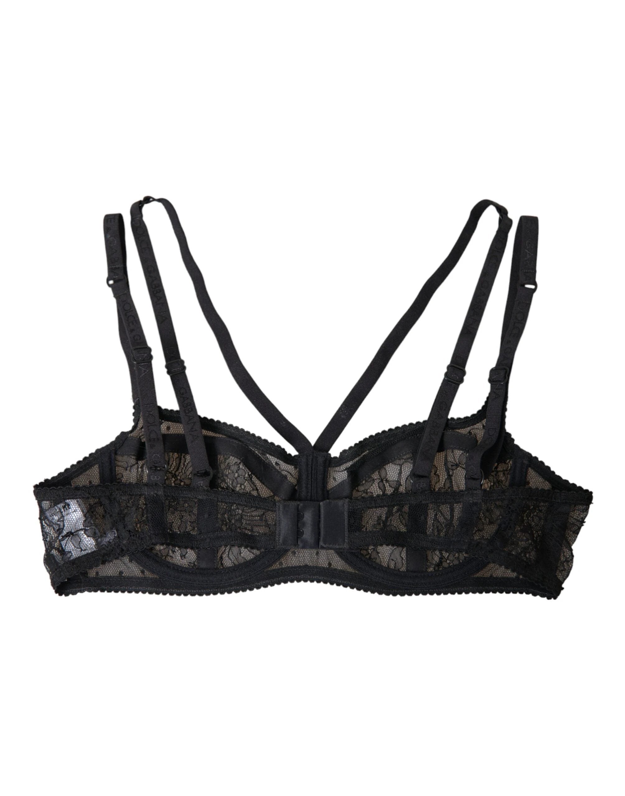 Dolce & Gabbana Black Floral Lace Nylon Balconcino Bra Underwear by Dolce & Gabbana