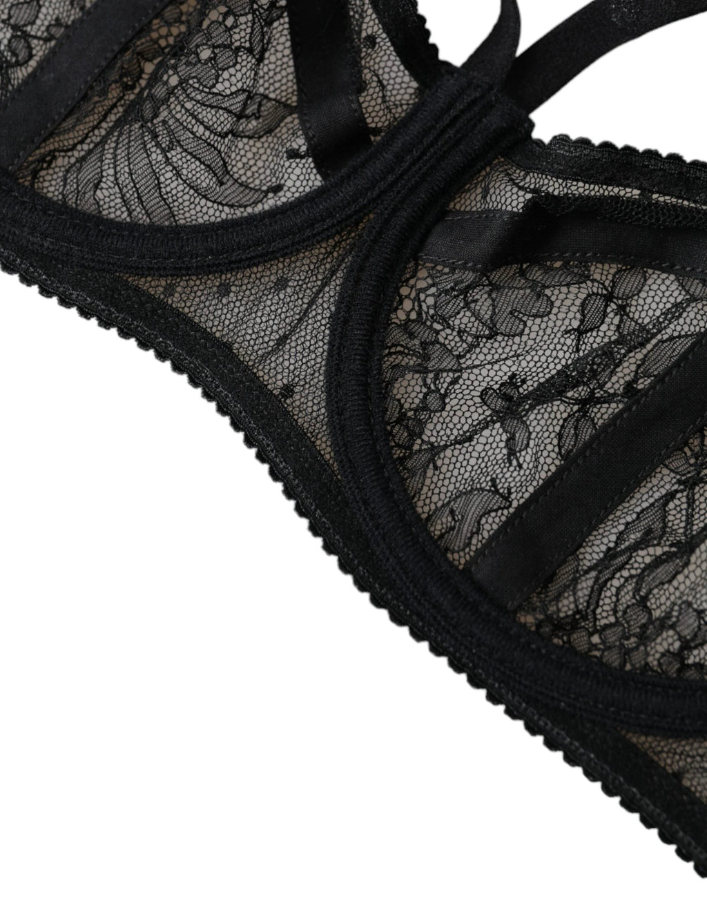 Dolce & Gabbana Black Floral Lace Nylon Balconcino Bra Underwear by Dolce & Gabbana