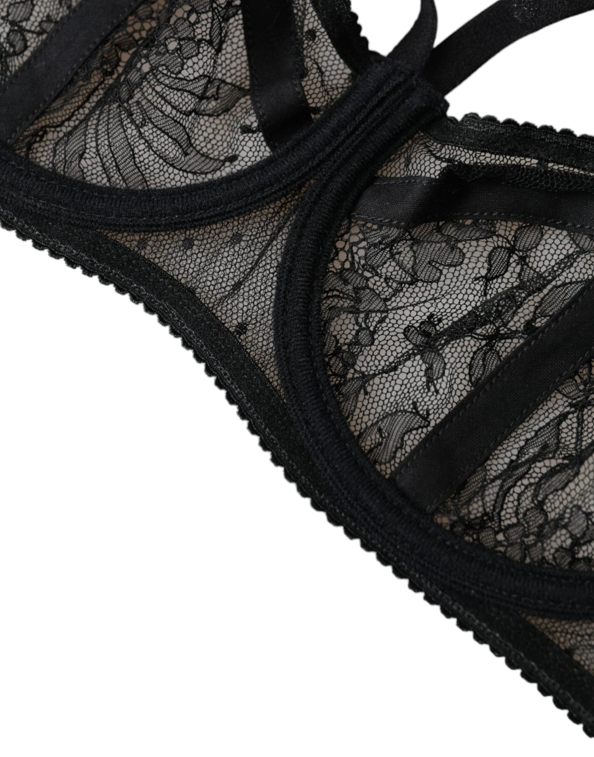 Dolce & Gabbana Black Floral Lace Nylon Balconcino Bra Underwear by Dolce & Gabbana