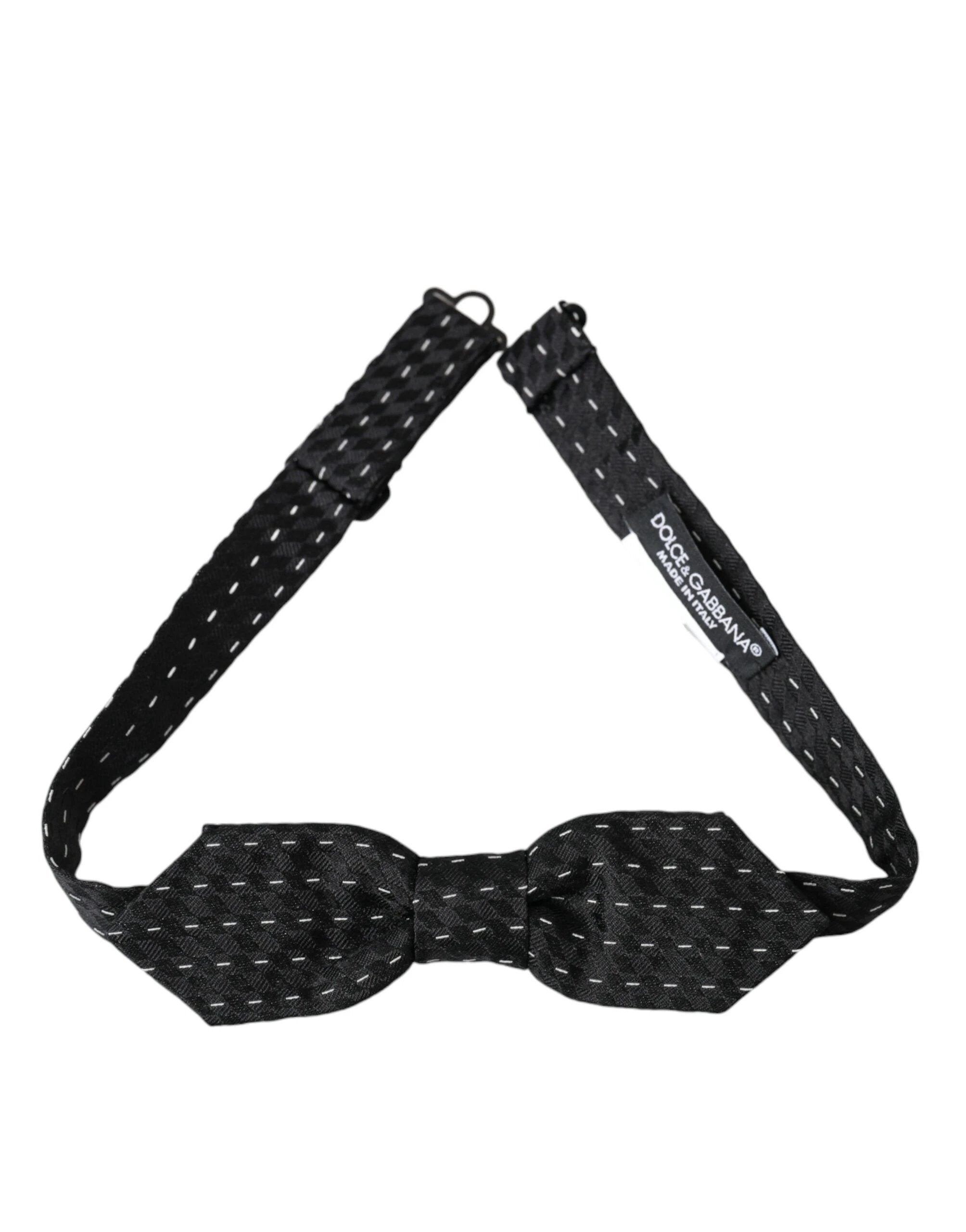 Dolce & Gabbana Black White Stitched Silk Men Neck Bow Tie by Dolce & Gabbana