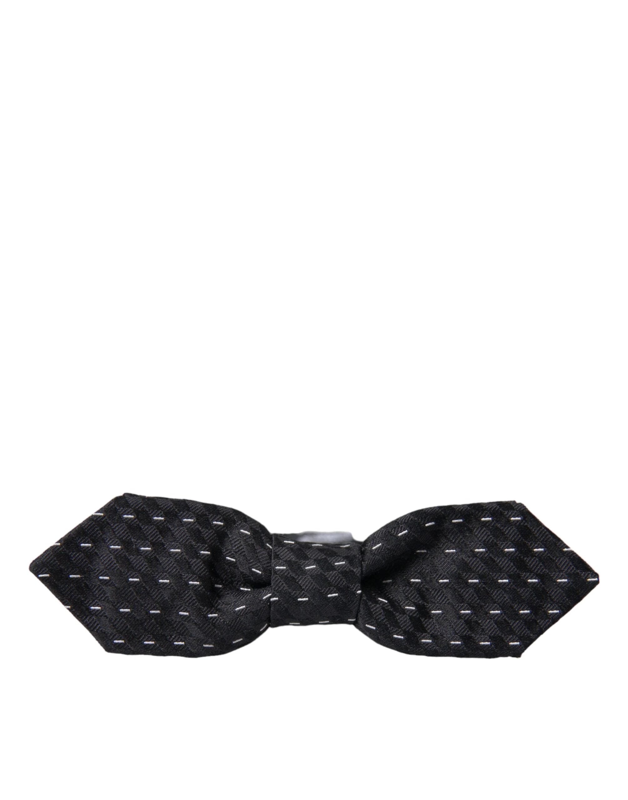 Dolce & Gabbana Black White Stitched Silk Men Neck Bow Tie by Dolce & Gabbana