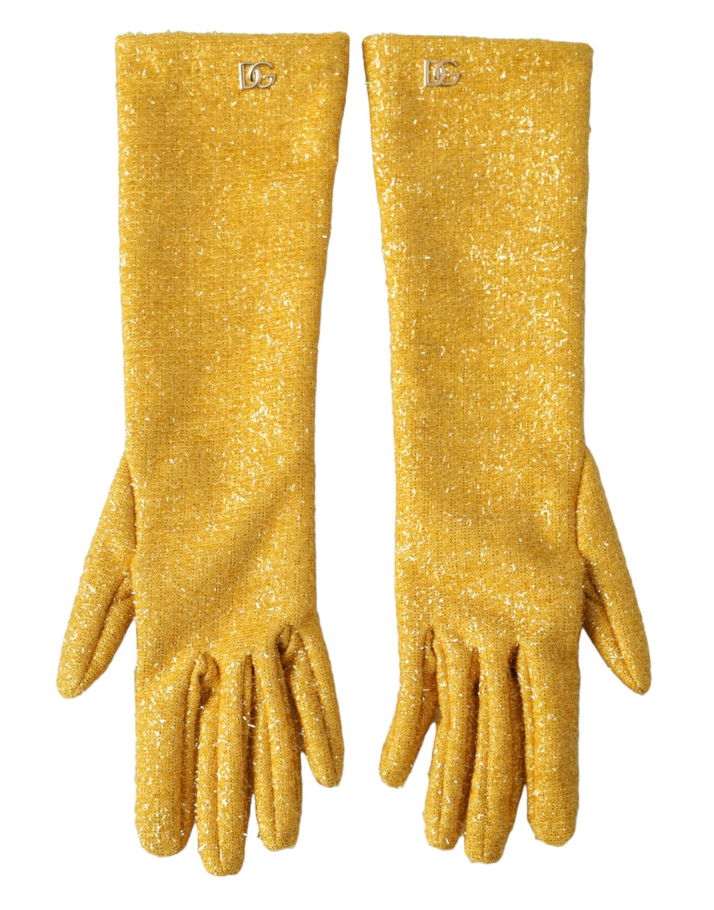 Dolce & Gabbana Gold Lurex Fantasia Mid Arm Length Gloves by Dolce & Gabbana