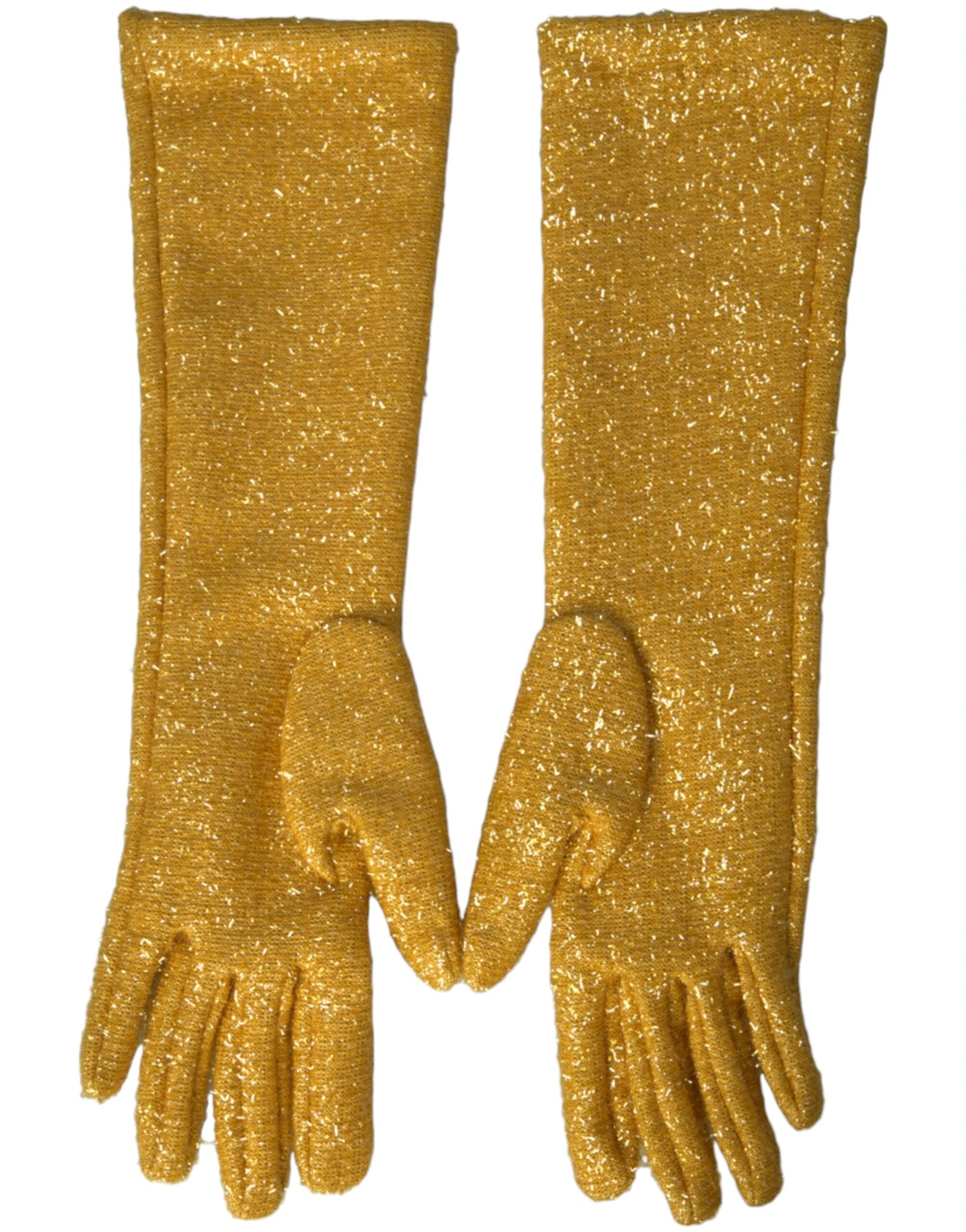 Dolce & Gabbana Gold Lurex Fantasia Mid Arm Length Gloves by Dolce & Gabbana