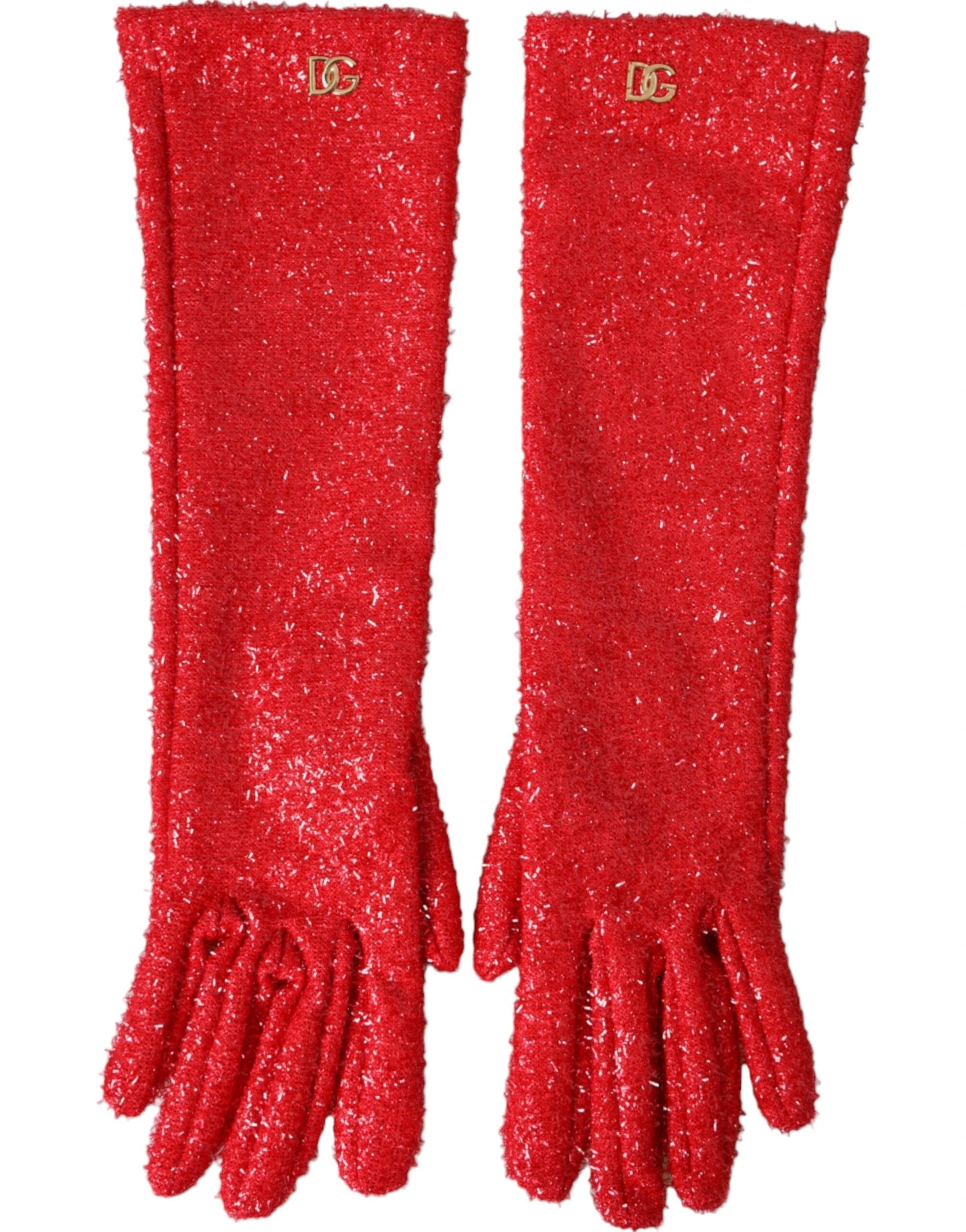 Dolce & Gabbana Red Lurex Fantasia Mid Arm Length Gloves by Dolce & Gabbana