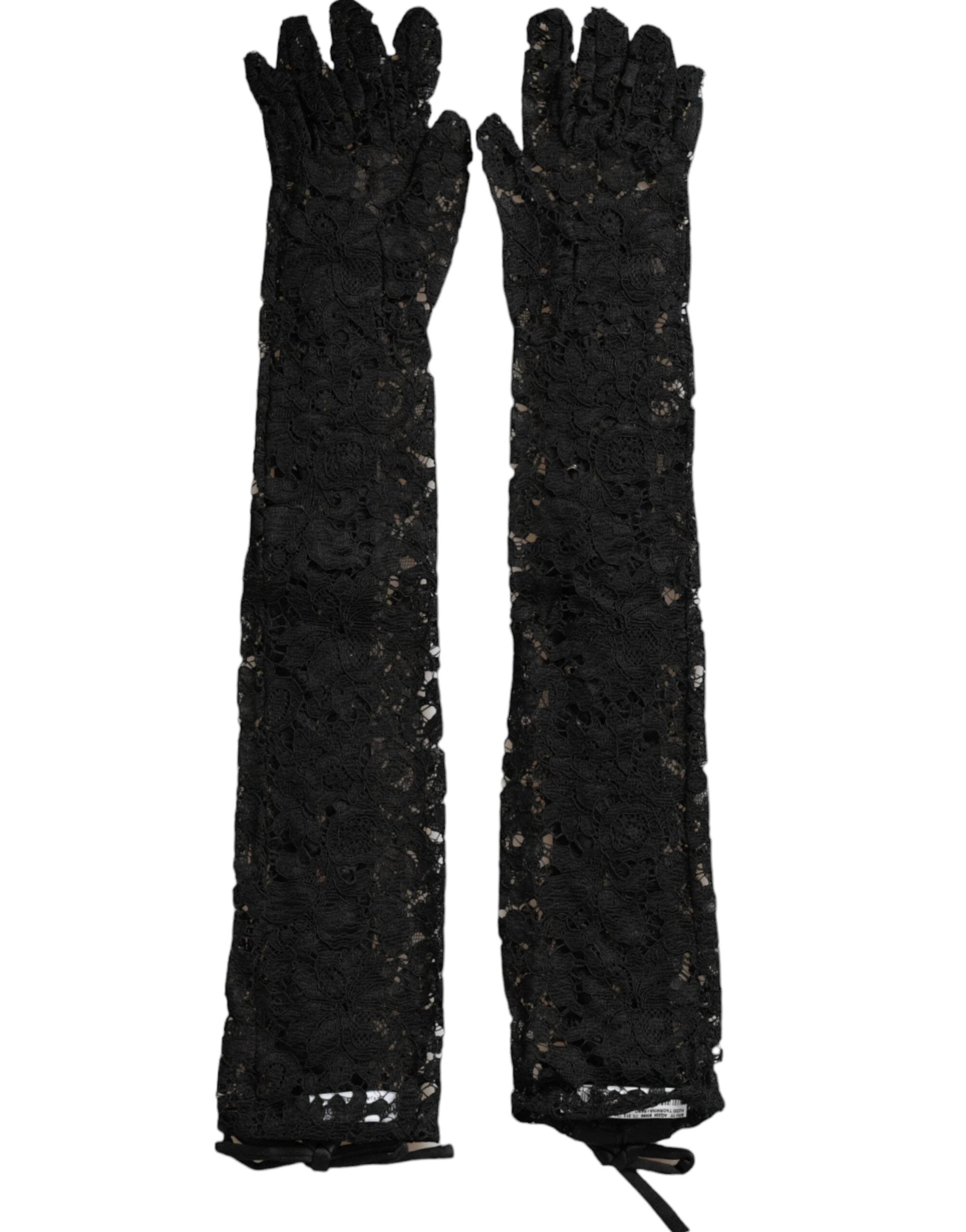 Dolce & Gabbana Black Taormina Lace Elbow Length Gloves by Dolce & Gabbana