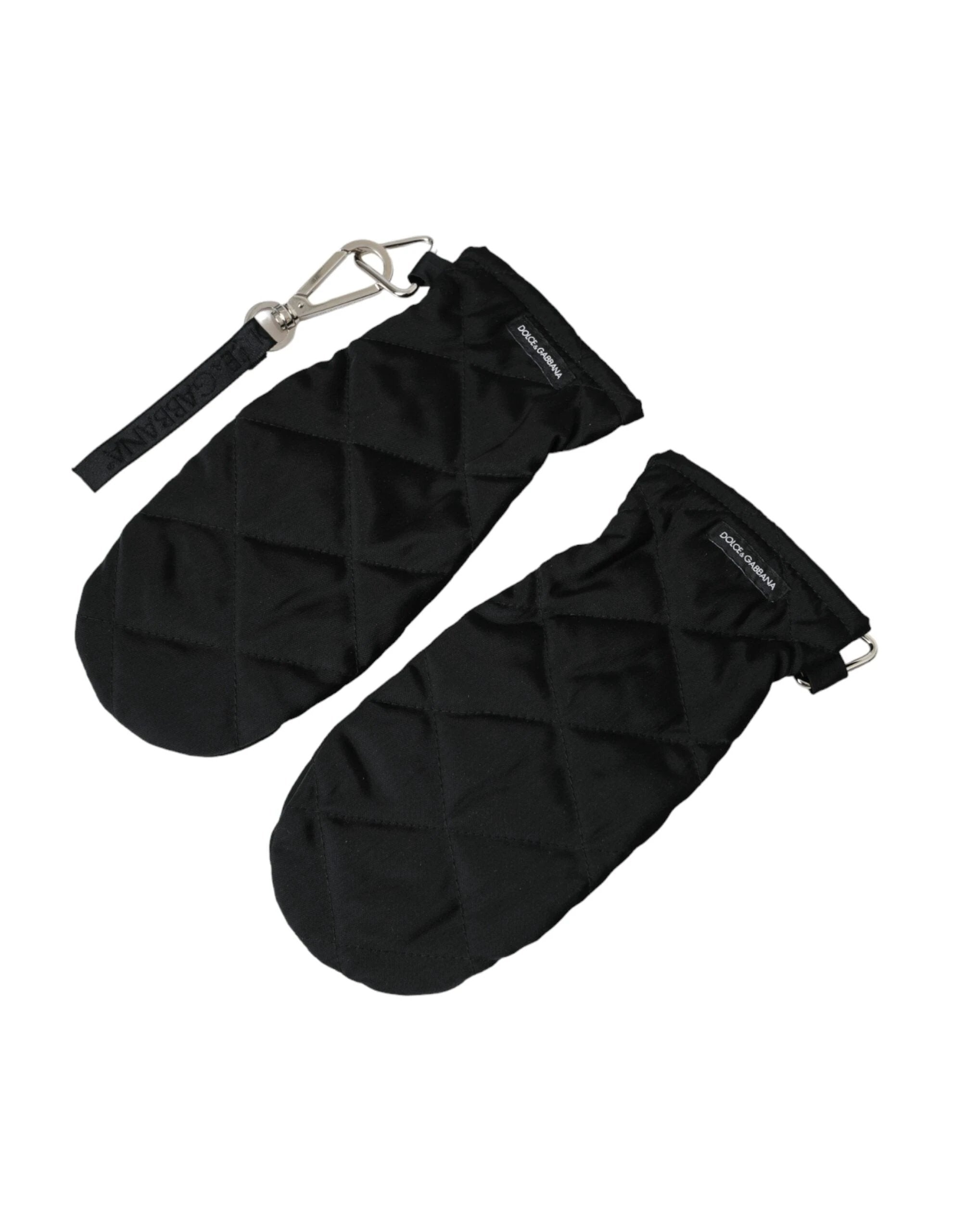 Dolce & Gabbana Black Quilted Nylon Wrist Length Mitten Gloves by Dolce & Gabbana