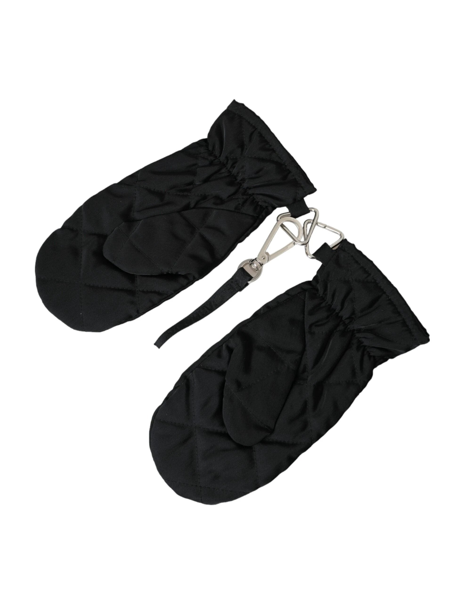 Dolce & Gabbana Black Quilted Nylon Wrist Length Mitten Gloves by Dolce & Gabbana
