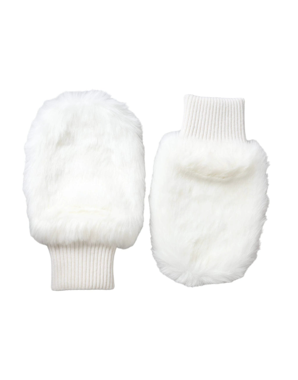 Dolce & Gabbana White Acrylic Knitted Fur Wrist Mitten Gloves by Dolce & Gabbana