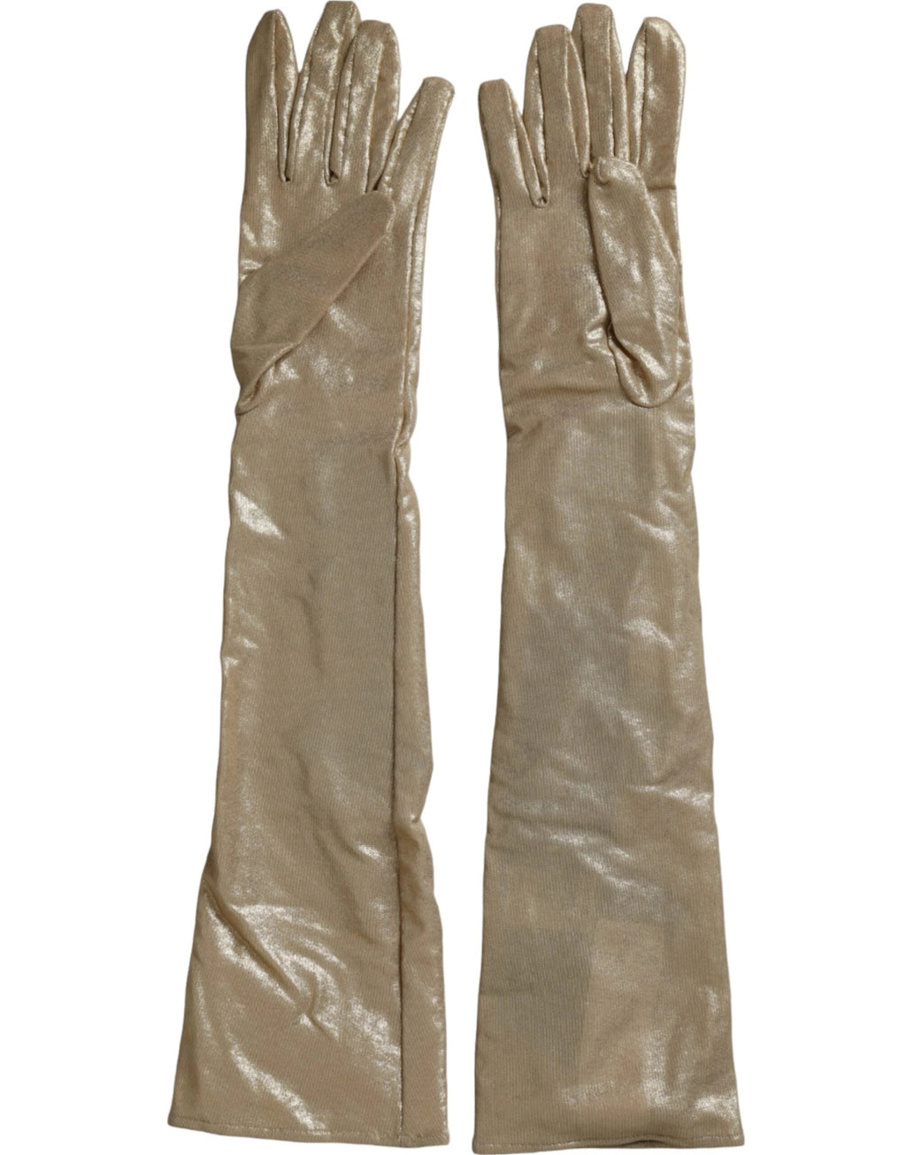 Dolce & Gabbana Beige Satin Crystal Elbow Length Gloves by Dolce & Gabbana