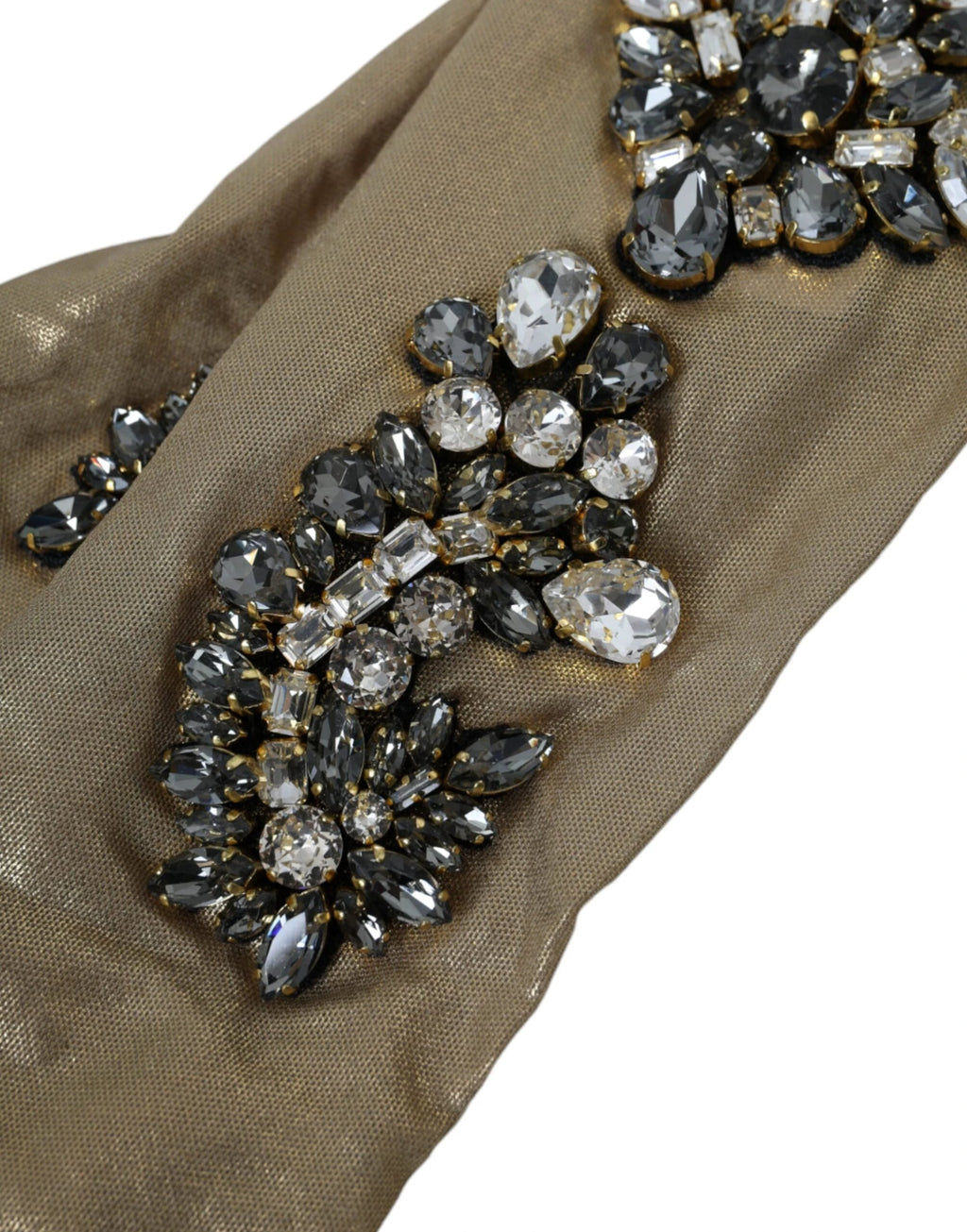 Dolce & Gabbana Beige Satin Crystal Elbow Length Gloves by Dolce & Gabbana