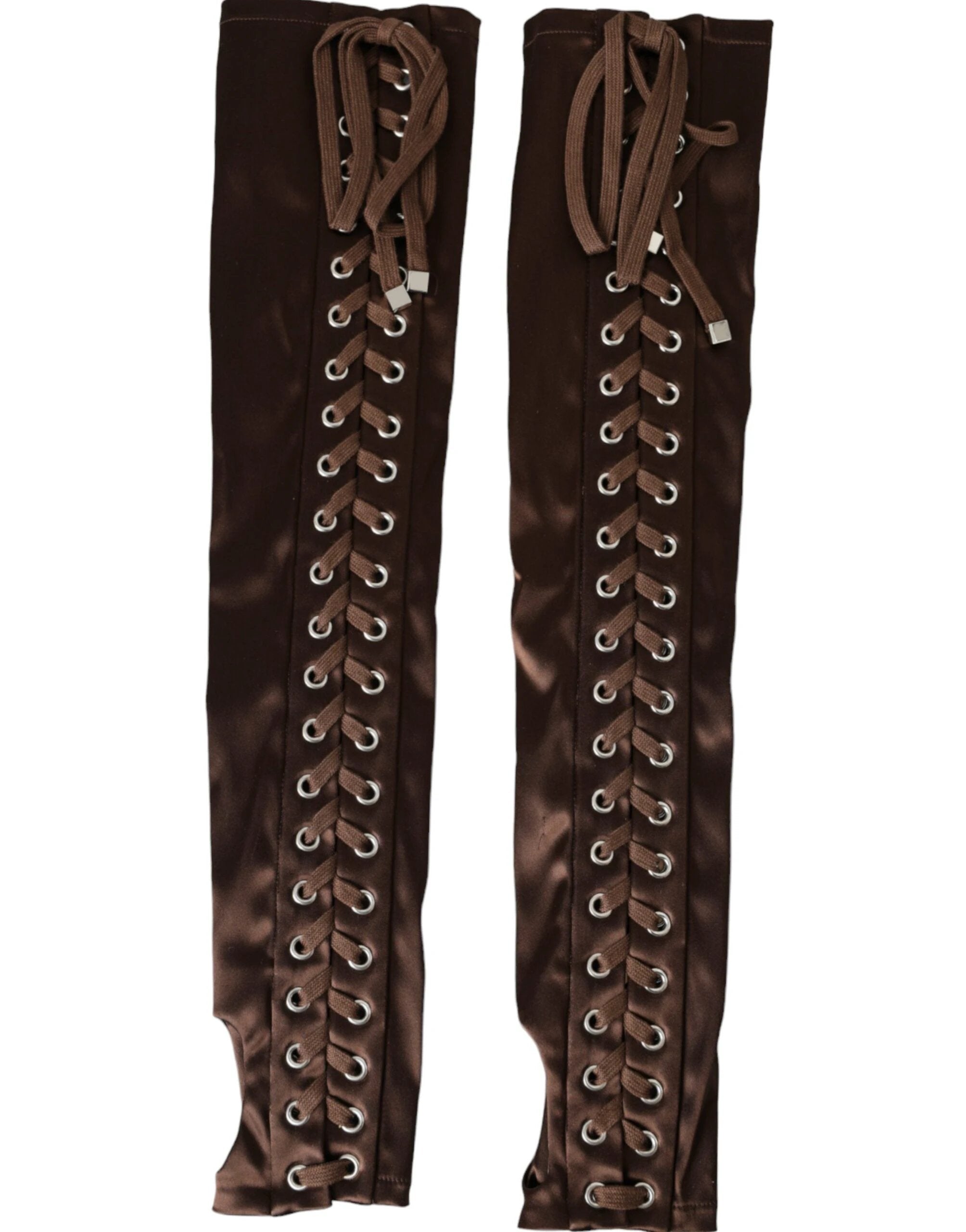 Dolce & Gabbana Brown Acetate Lace Up Fingerless Gloves by Dolce & Gabbana