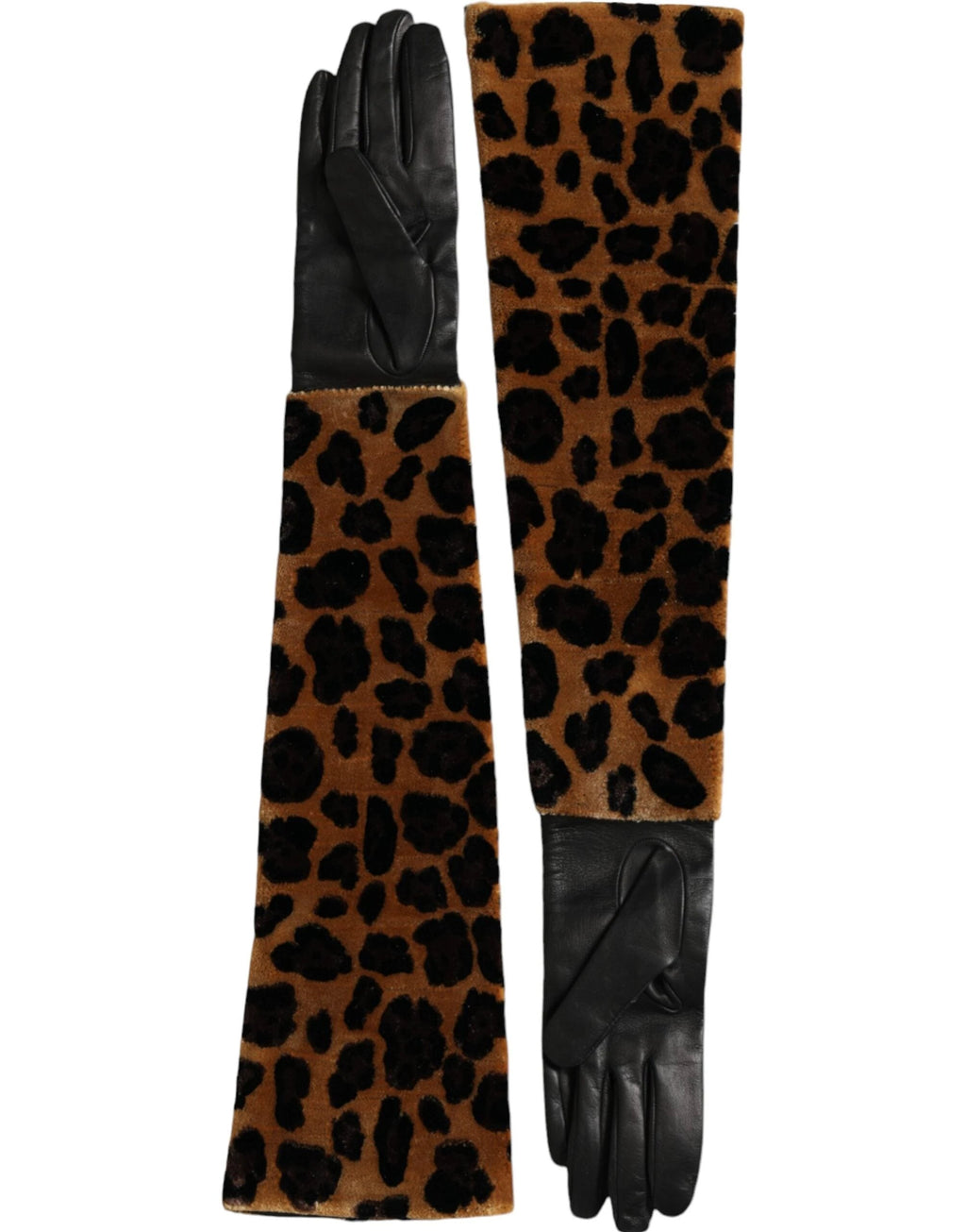 Dolce & Gabbana Brown Black Leopard Leather Elbow Length Gloves by Dolce & Gabbana