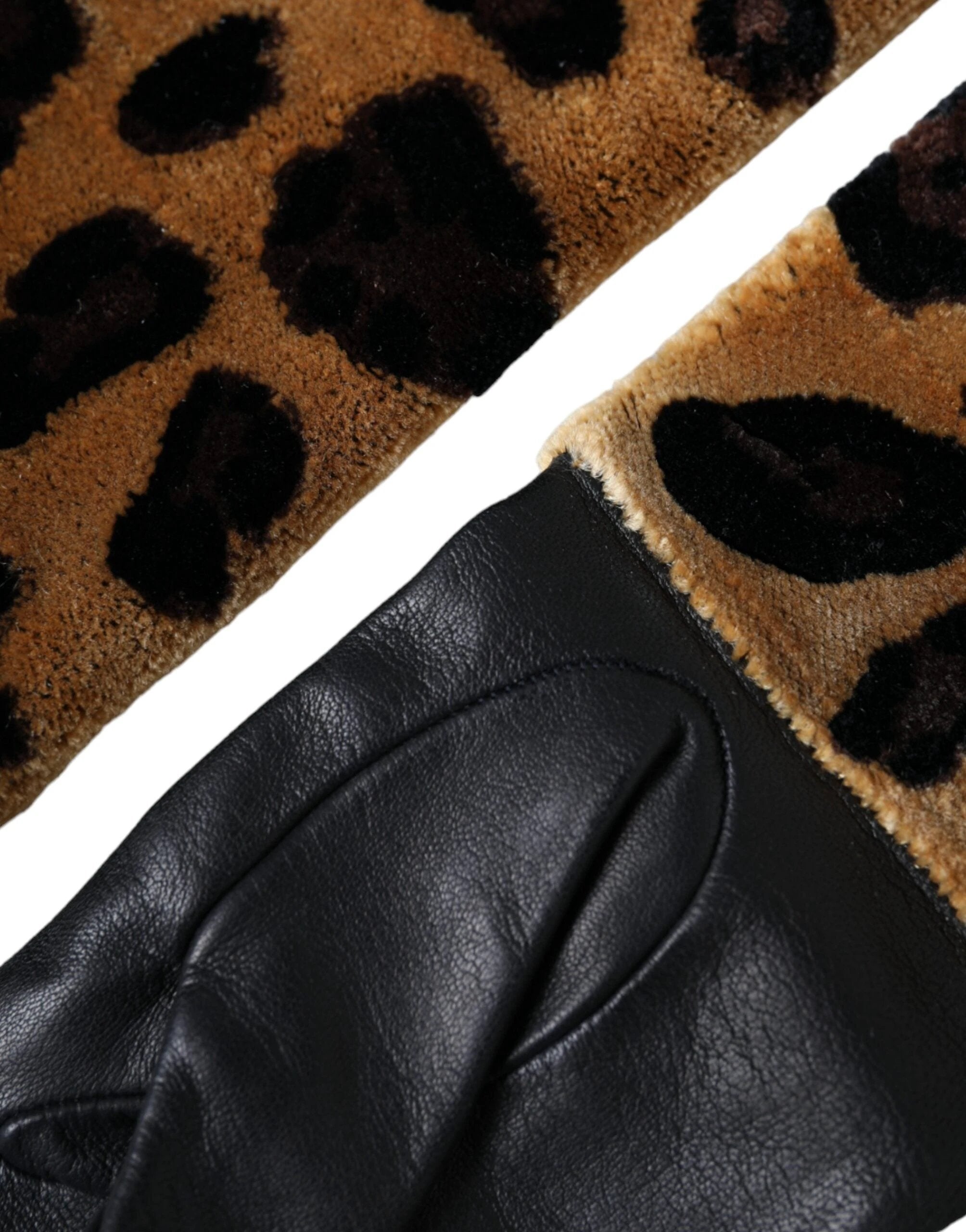 Dolce & Gabbana Brown Black Leopard Leather Elbow Length Gloves by Dolce & Gabbana