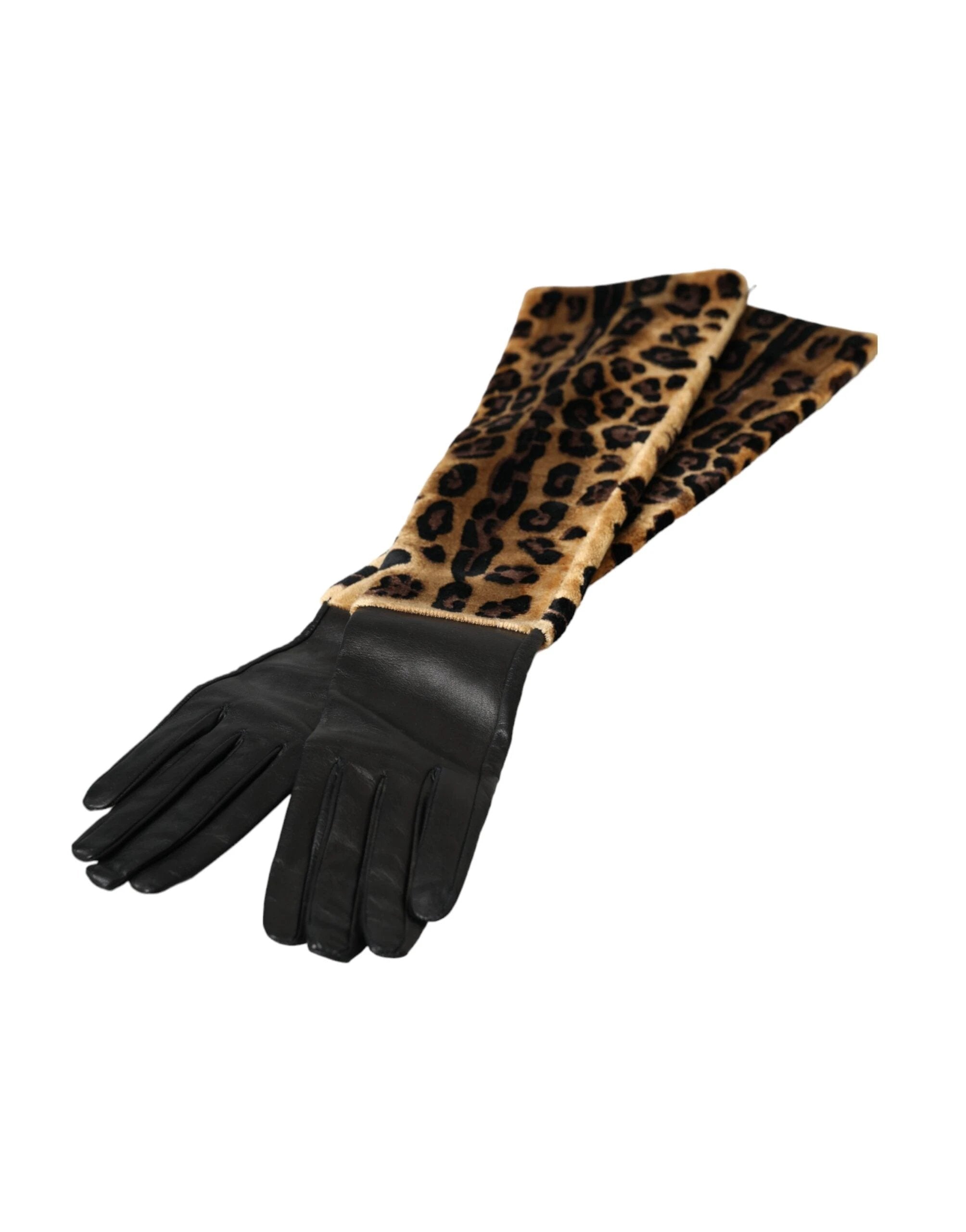 Dolce & Gabbana Brown Black Leopard Leather Elbow Length Gloves by Dolce & Gabbana