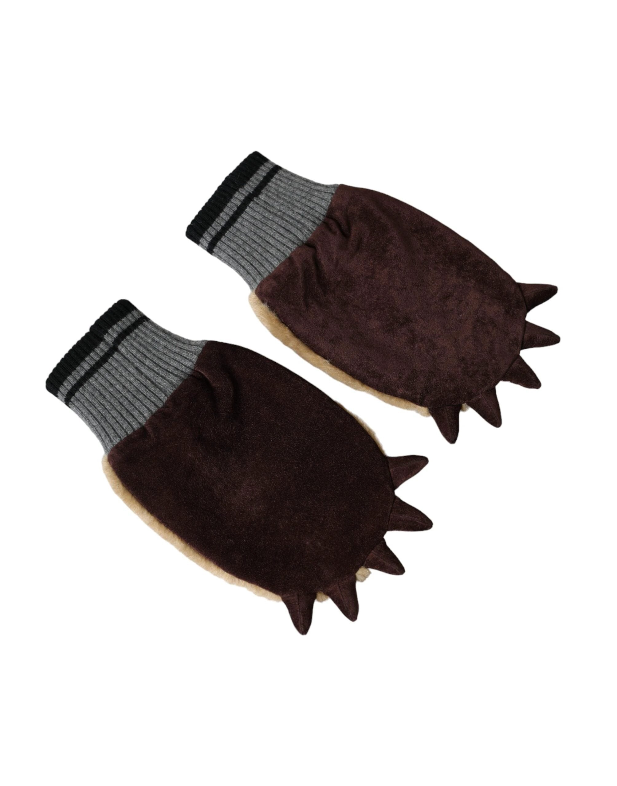Dolce & Gabbana Beige Acrylic Knitted Fur Wrist Mitten Gloves by Dolce & Gabbana