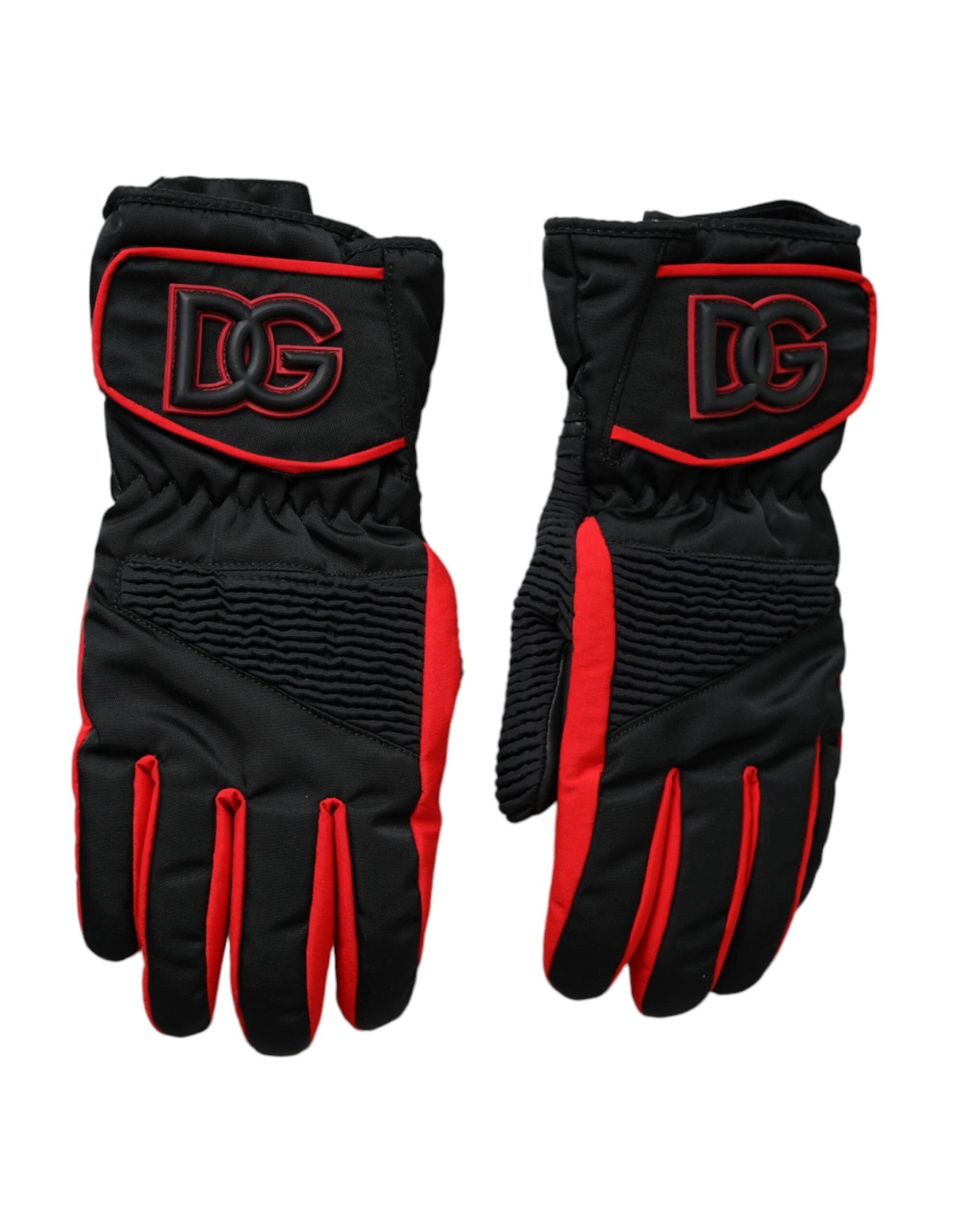 Dolce & Gabbana Black Red Nylon Wrist Length Gloves by Dolce & Gabbana