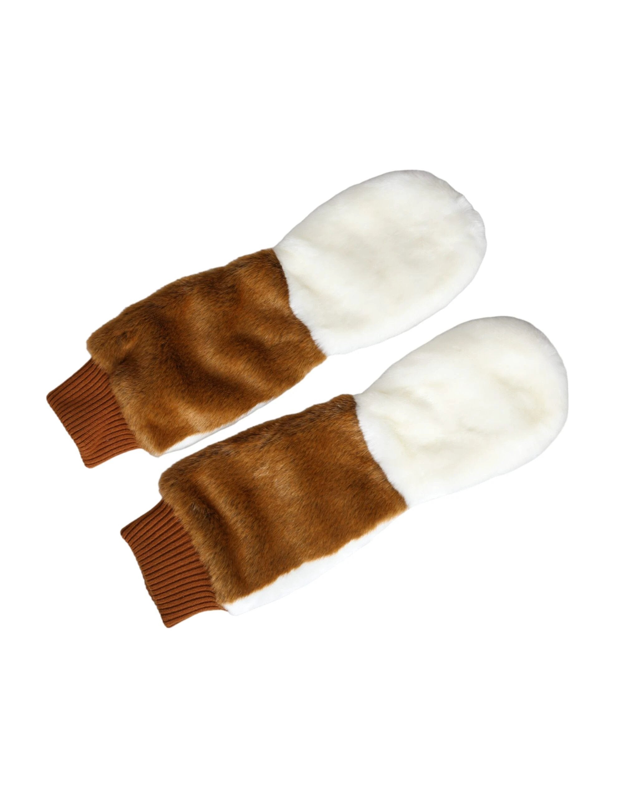 Dolce & Gabbana Brown White Acrylic Knitted Fur Mitten Gloves by Dolce & Gabbana