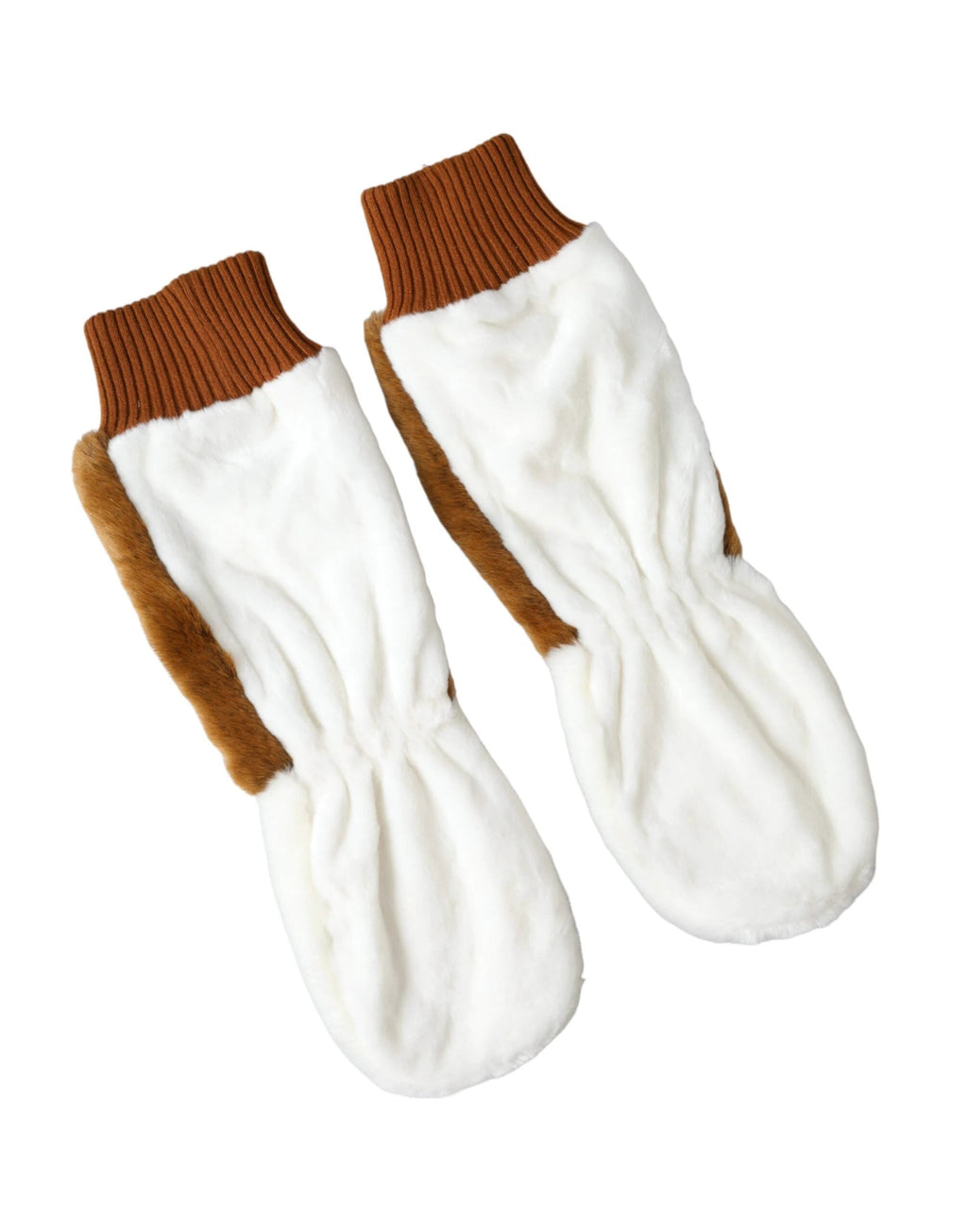Dolce & Gabbana Brown White Acrylic Knitted Fur Mitten Gloves by Dolce & Gabbana