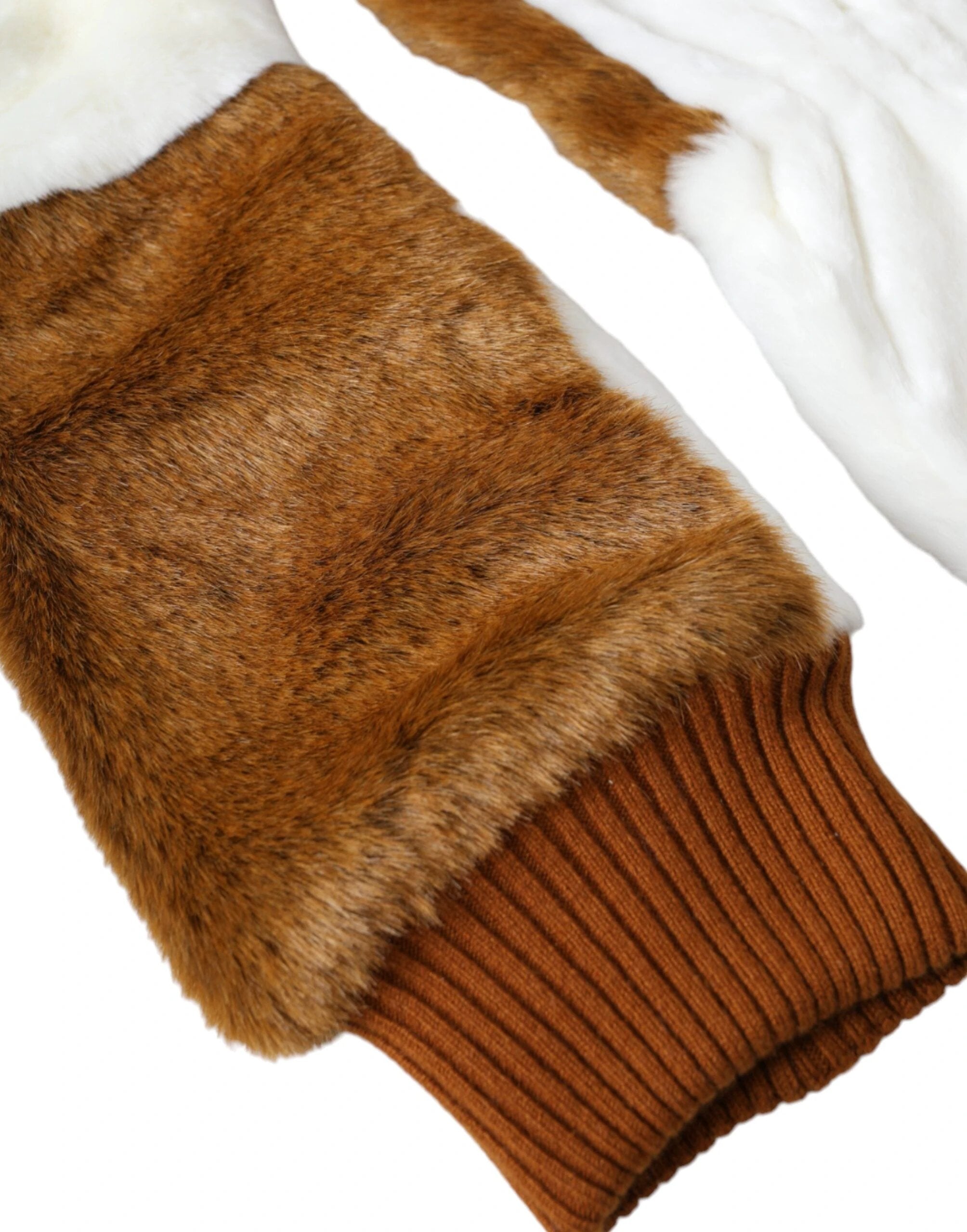 Dolce & Gabbana Brown White Acrylic Knitted Fur Mitten Gloves by Dolce & Gabbana