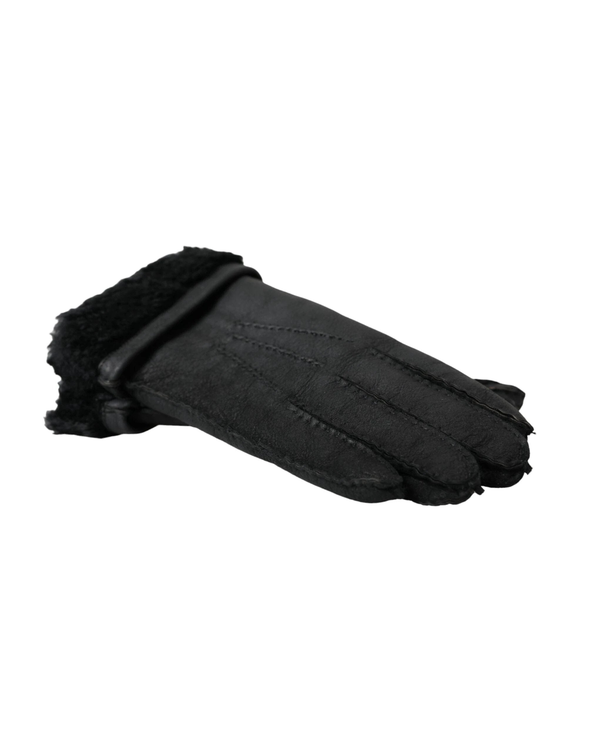 Dolce & Gabbana Black Leather Fur Short Hands Gloves by Dolce & Gabbana