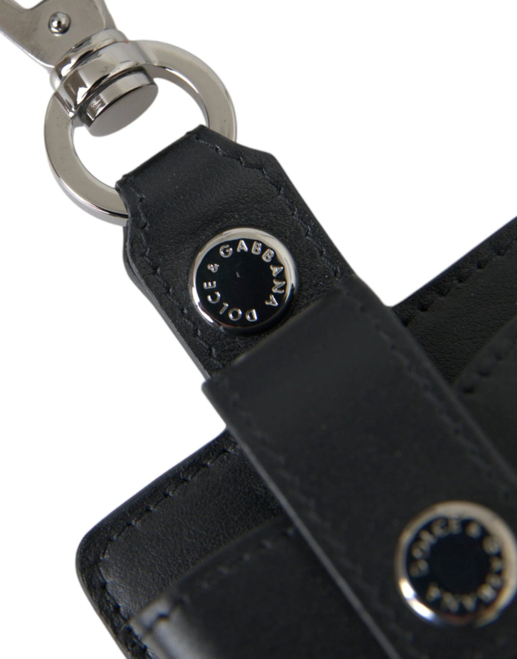 Dolce & Gabbana Black Plain Leather Silver Metal Airpods Case by Dolce & Gabbana