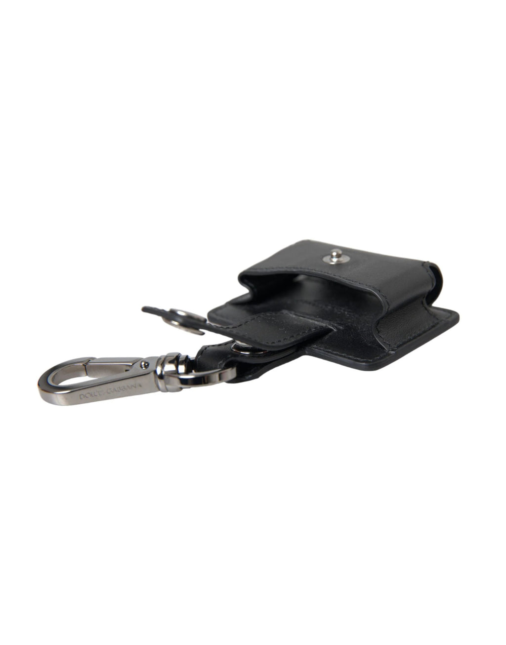 Dolce & Gabbana Black Plain Leather Silver Metal Airpods Case by Dolce & Gabbana