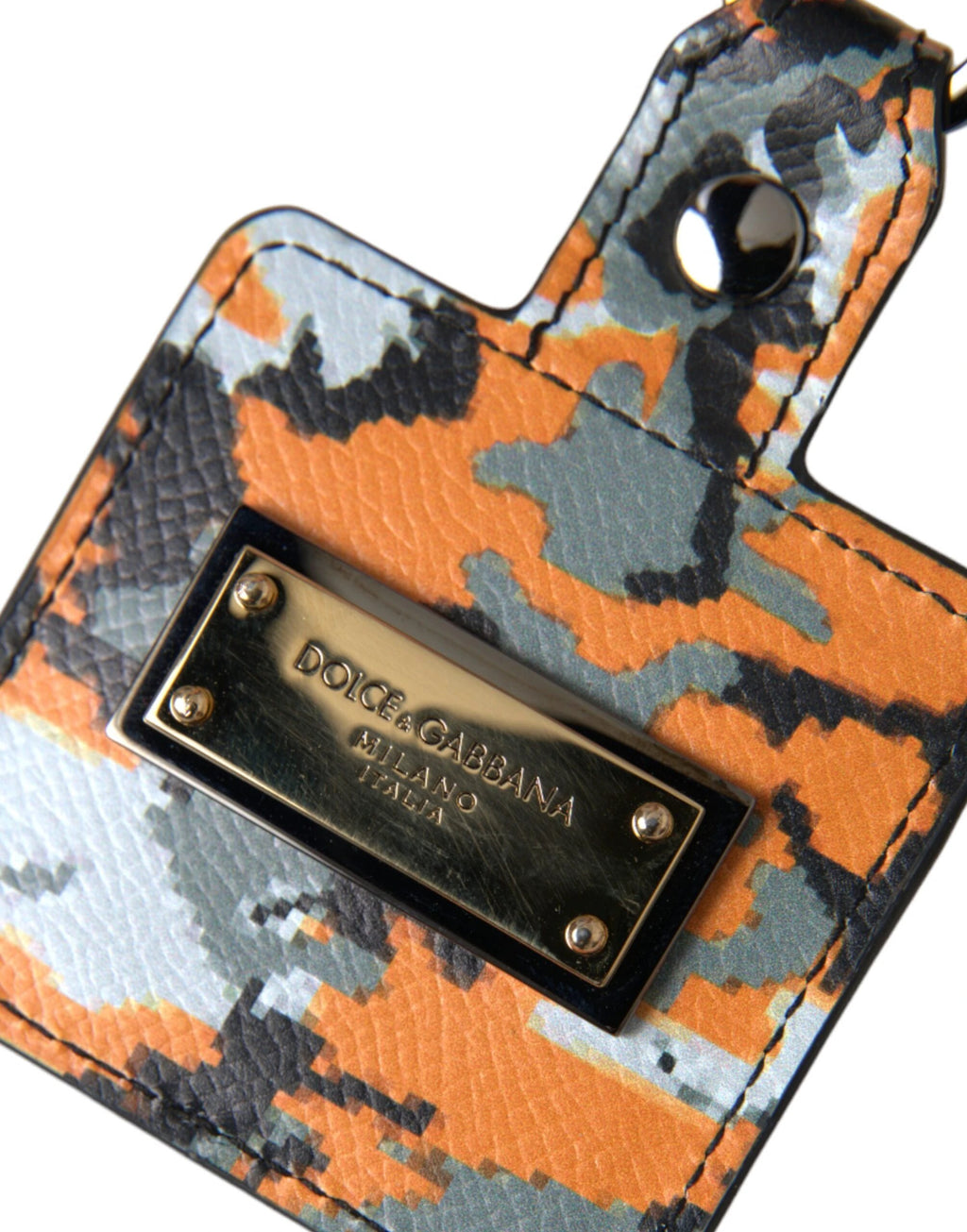 Dolce & Gabbana Multicolor Camouflage Print Leather Logo Metal Airpods Case by Dolce & Gabbana