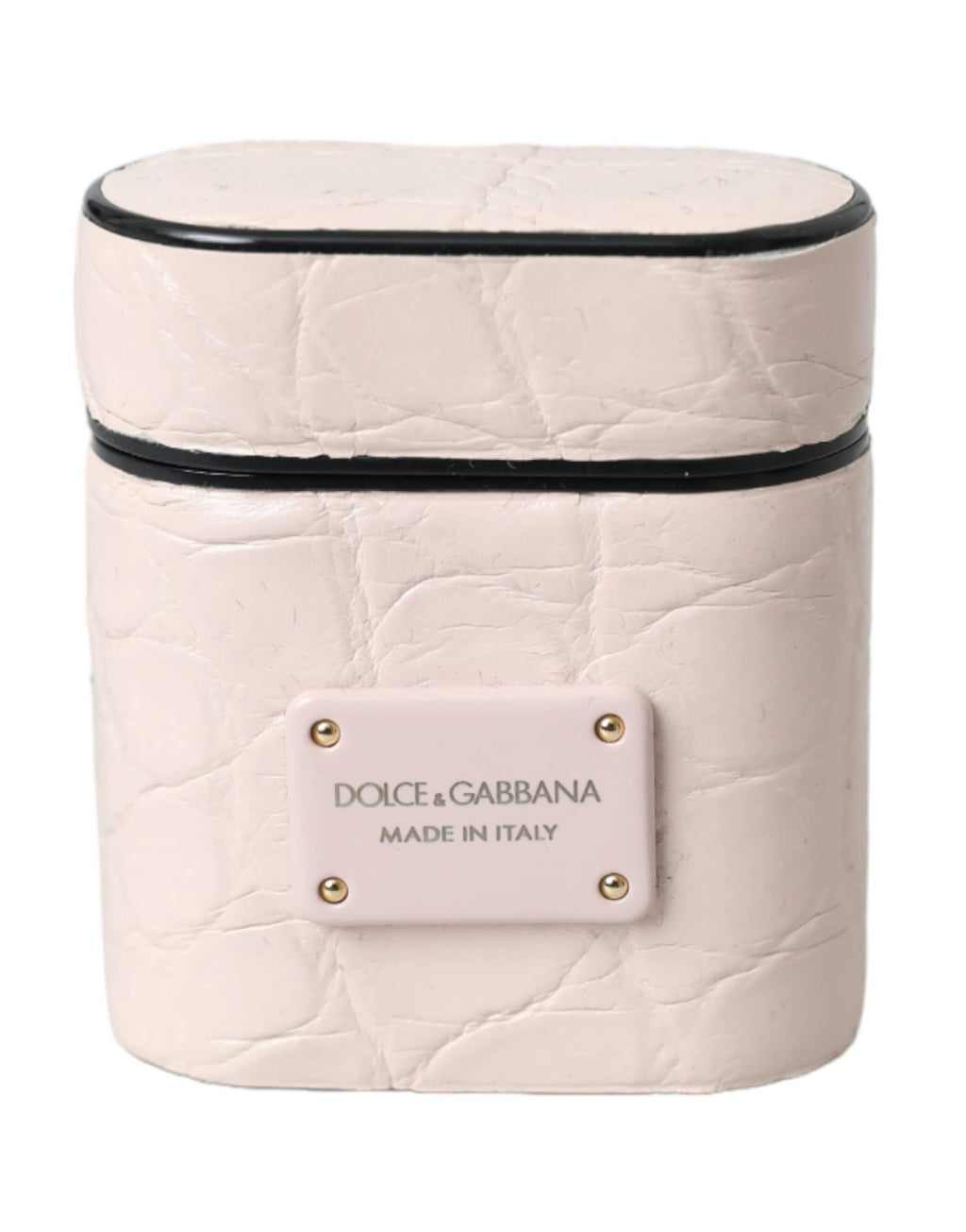 Dolce & Gabbana Light Pink Leather Metal Logo Plaque Airpods Case by Dolce & Gabbana