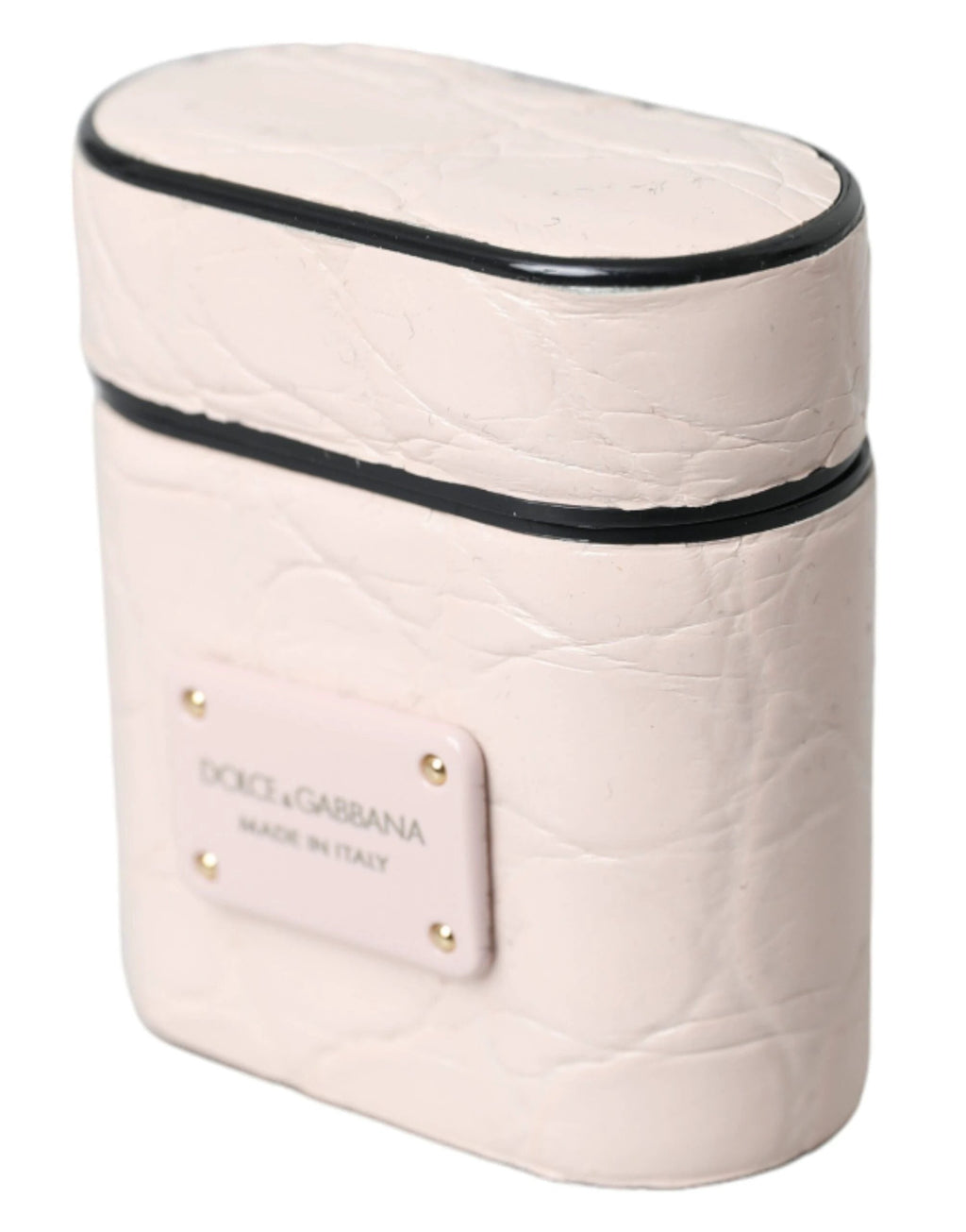 Dolce & Gabbana Light Pink Leather Metal Logo Plaque Airpods Case by Dolce & Gabbana